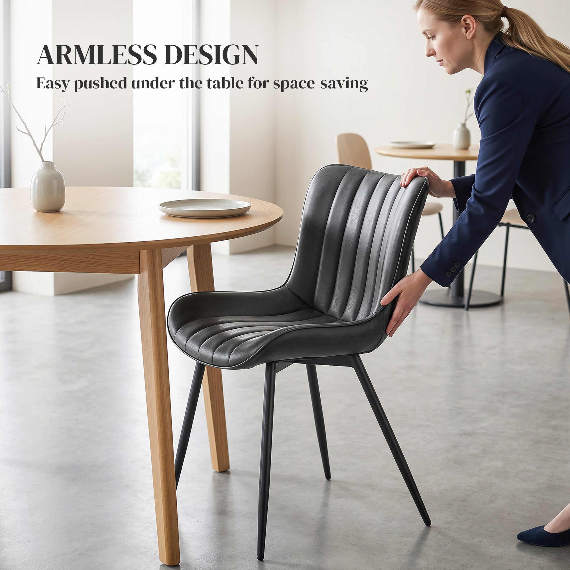 Dining Chairs Set of 2, Modern PU Leather Upholstered Kitchen Chairs with Tufted Backrest and Steel Legs for Dining Room, Living Room, Black