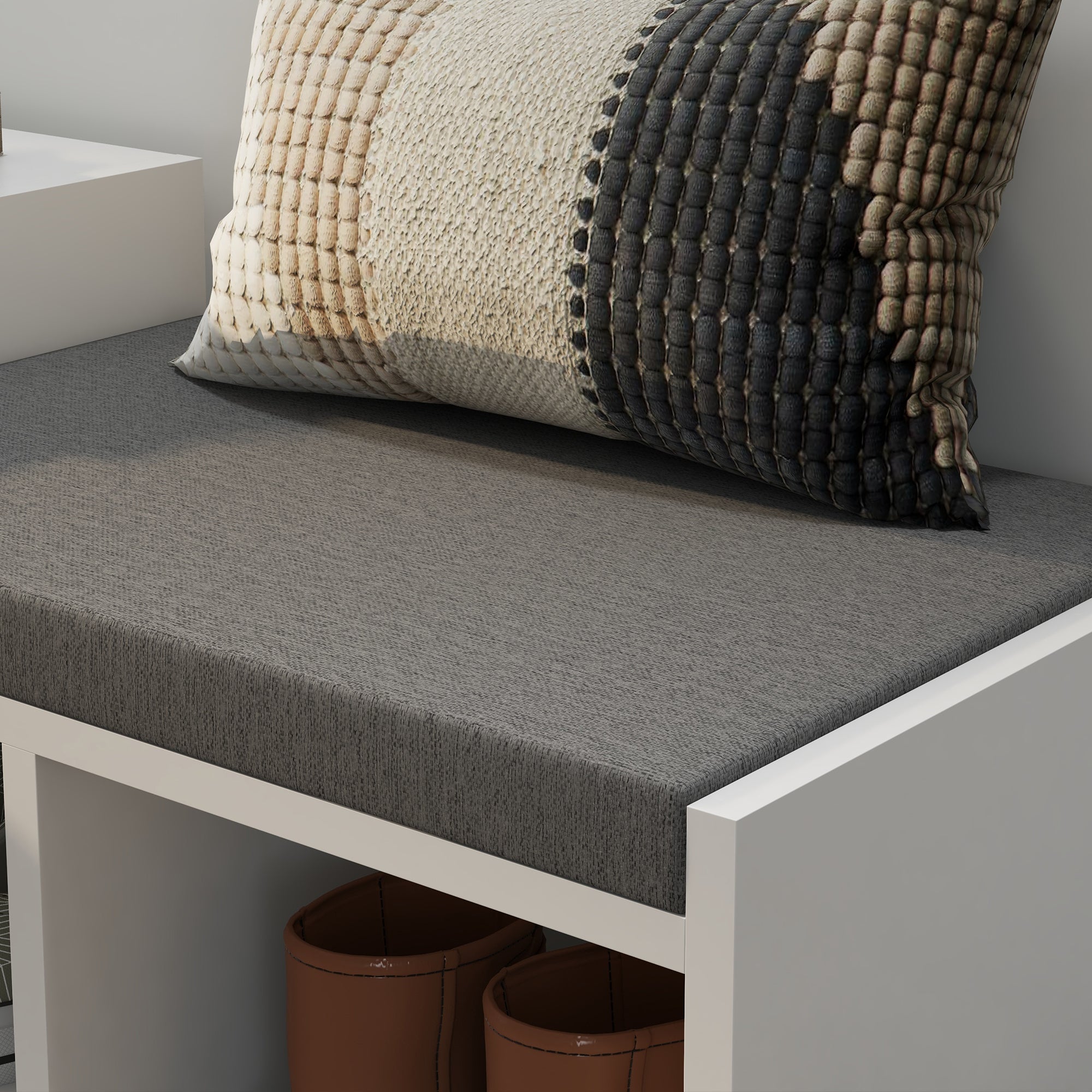 HOMCOM Shoe Storage Bench, Shoe Rack Bench with Seating Cushion, Drawer, 3 Open Compartments and Table Top for Entryway, Hallway, White