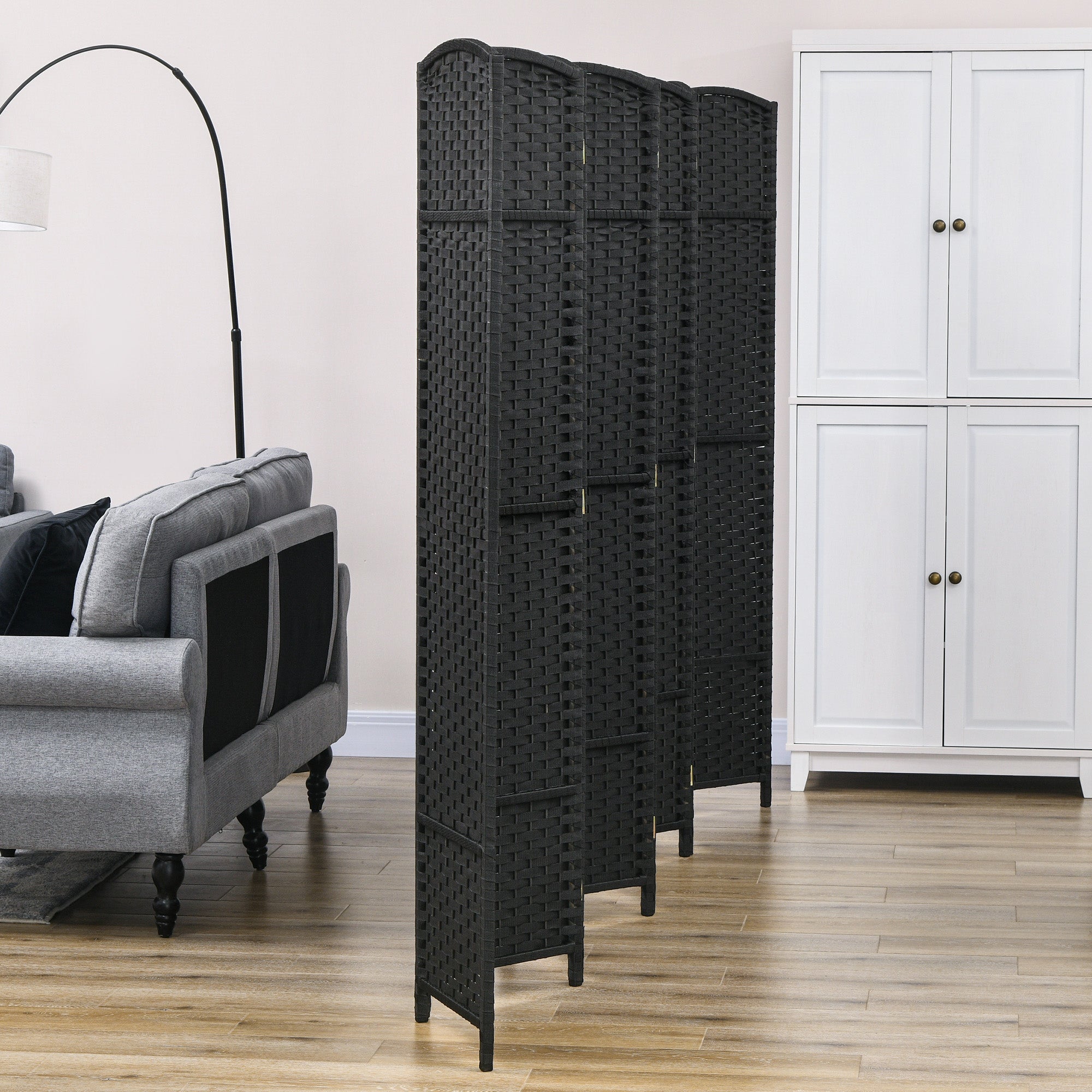 8 Panel 5.6' Tall Privacy Screen Freestanding Room Divider, Black