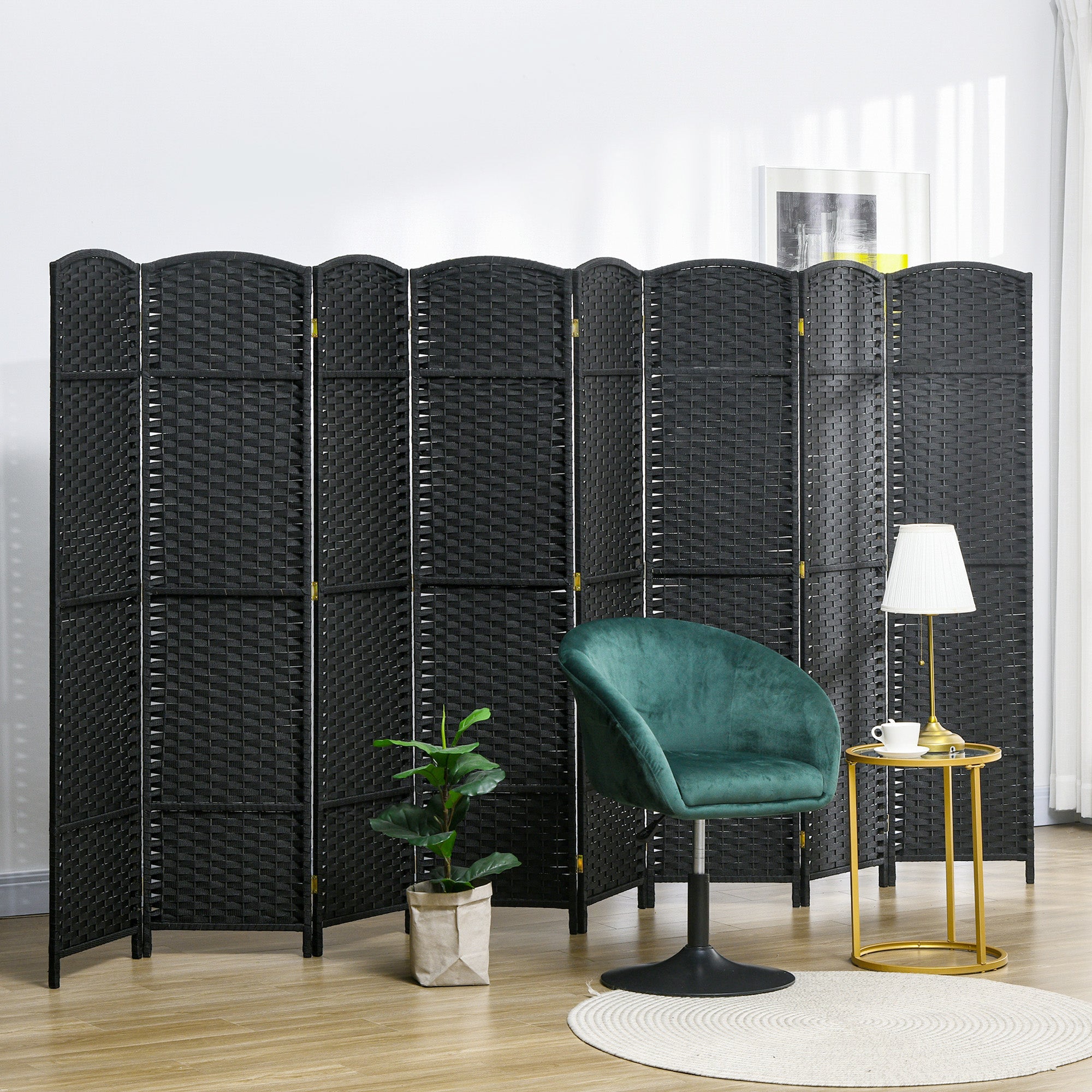 8 Panel 5.6' Tall Privacy Screen Freestanding Room Divider, Black