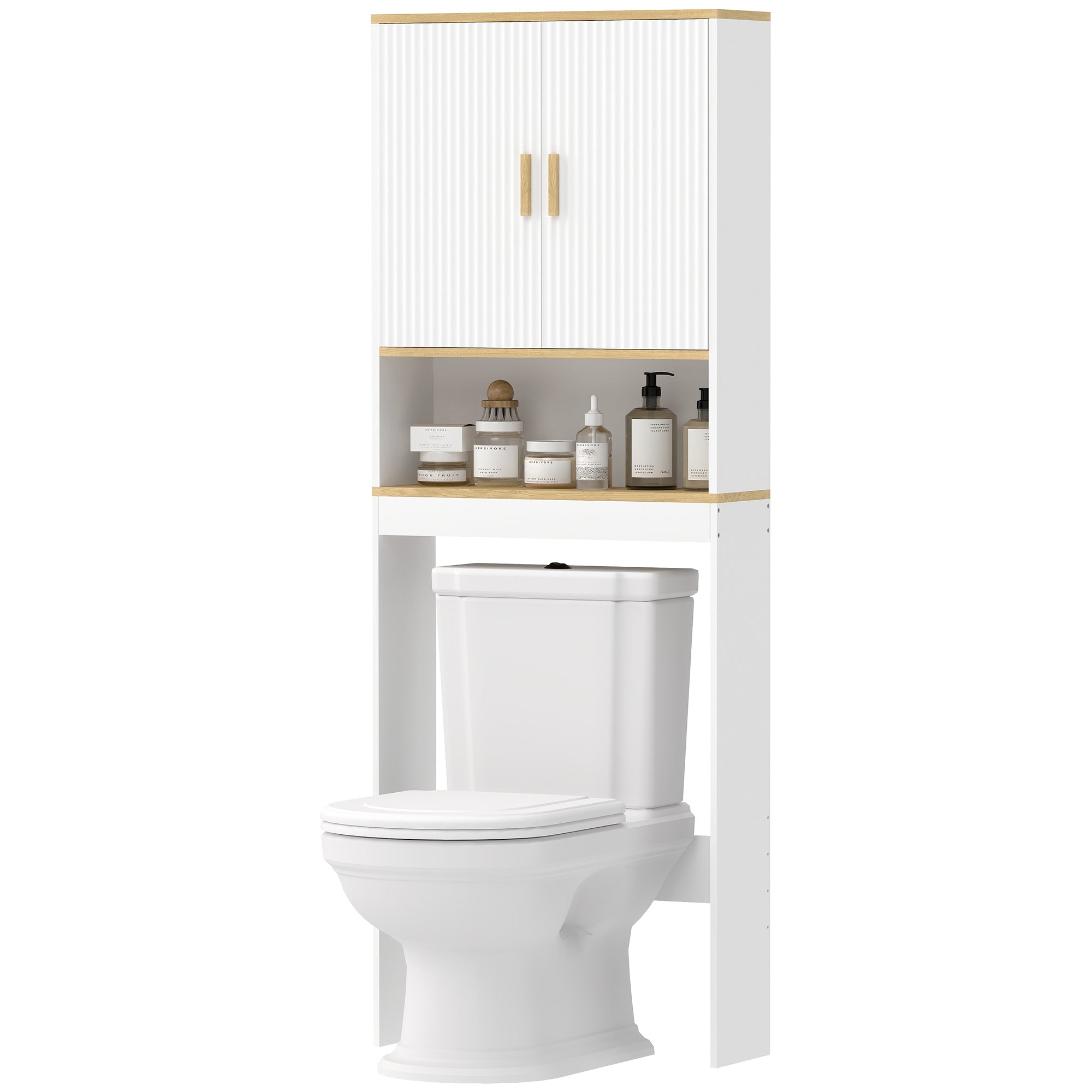 Over the Toilet Storage Shelf, 3-Tier over Toilet Bathroom Organizer Space Saver with Adjustable Shelf, Freestanding for Bathroom, Laundry, White and Oak