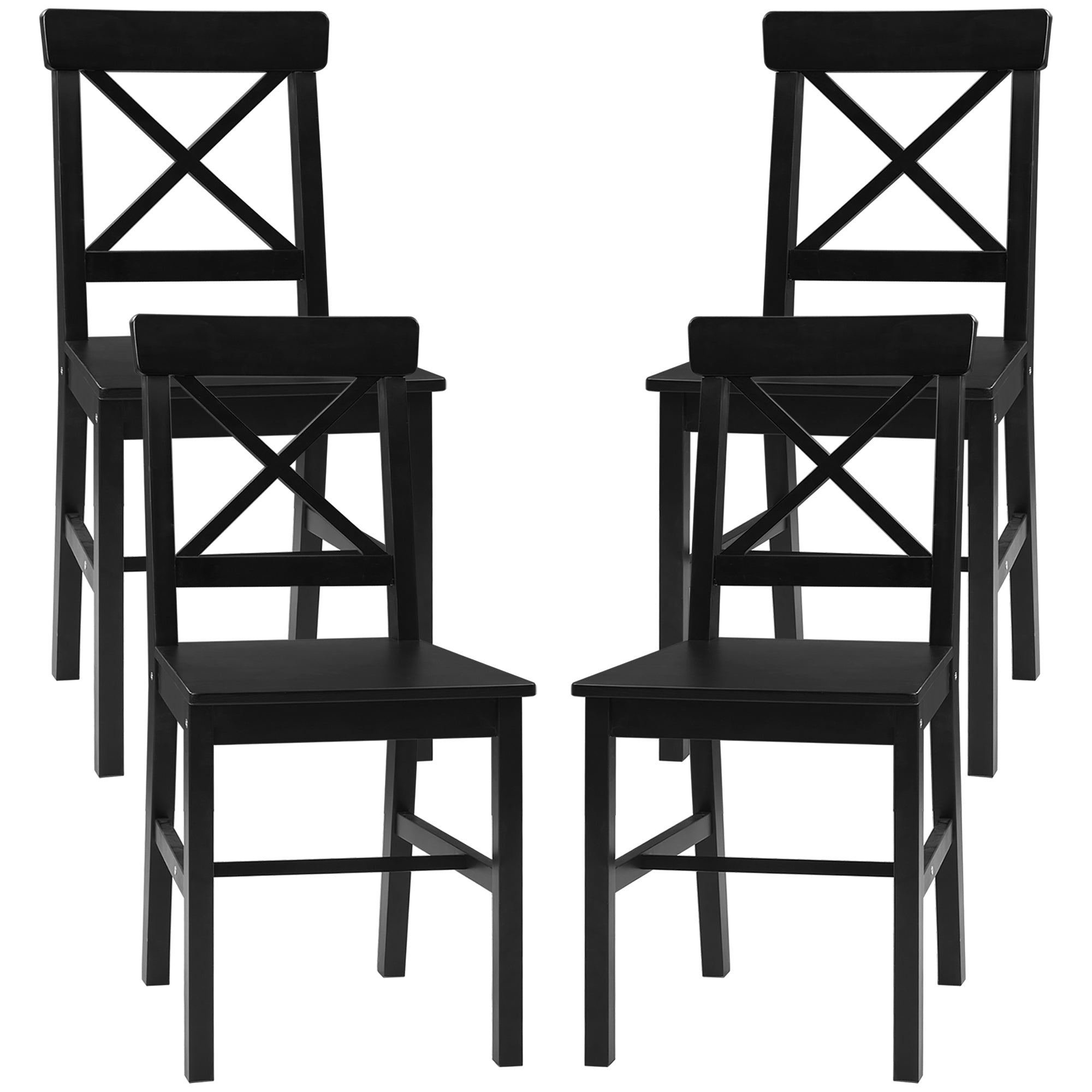 HOMCOM Dining Chairs Set of 4, Farmhouse Wooden Kitchen Chairs with Cross Back, Solid Structure for Dining Room, Black