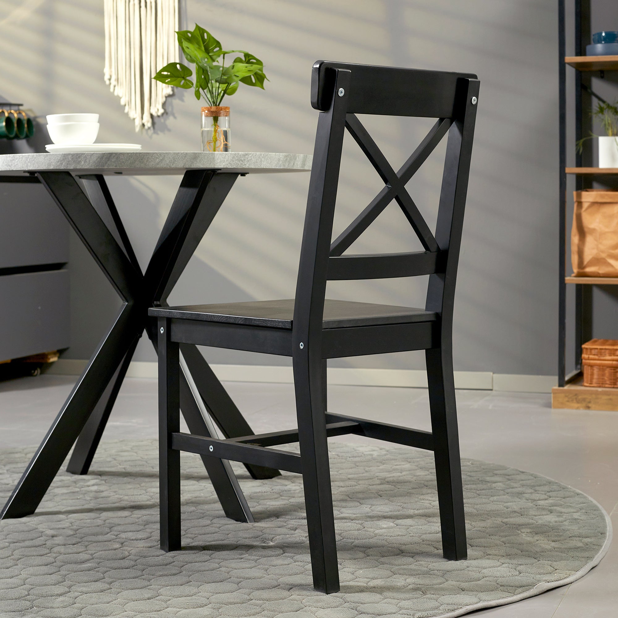 HOMCOM Dining Chairs Set of 4, Farmhouse Wooden Kitchen Chairs with Cross Back, Solid Structure for Dining Room, Black