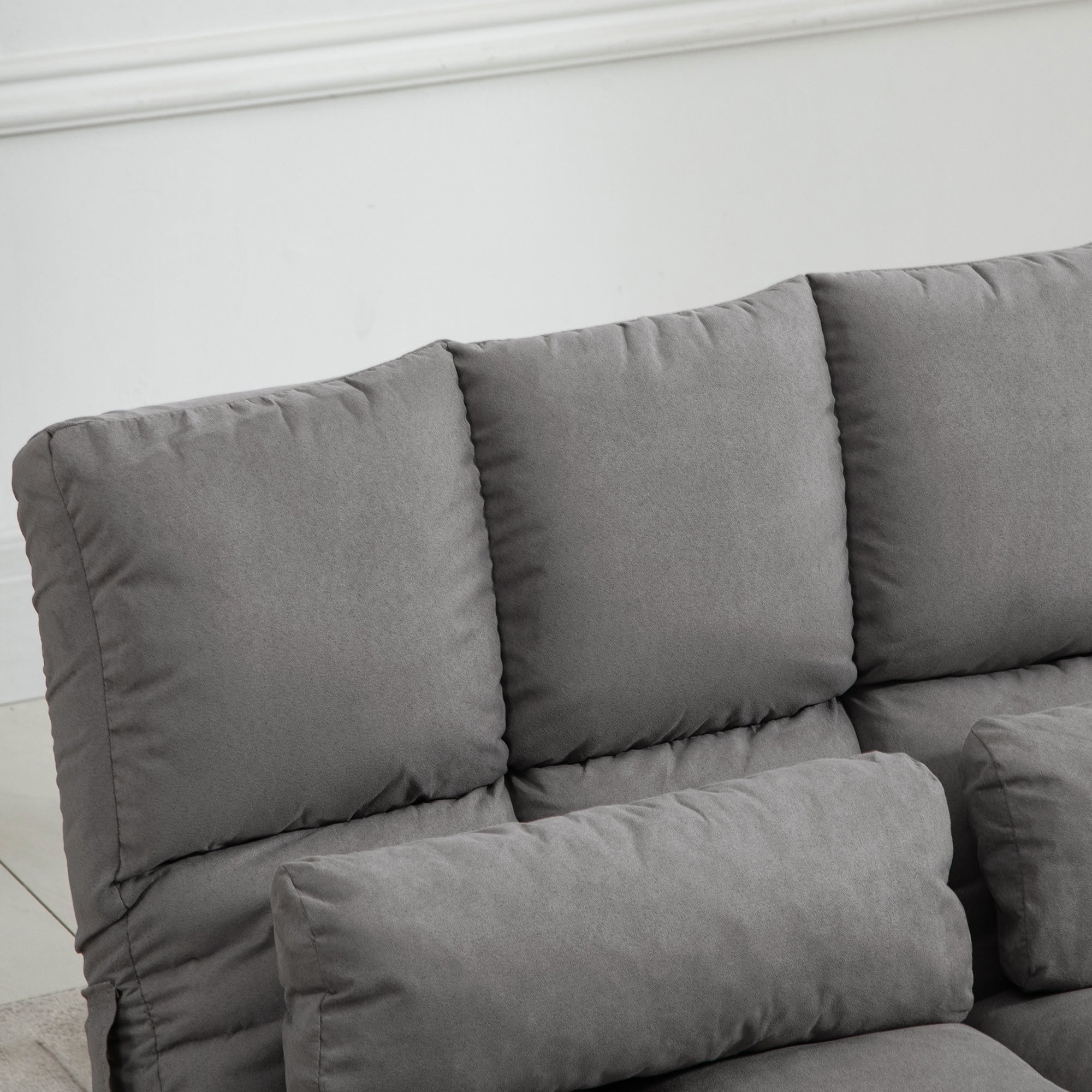 Convertible Recliner Floor Sofa with Adjustable Backrest and Headrest, Dark Gray