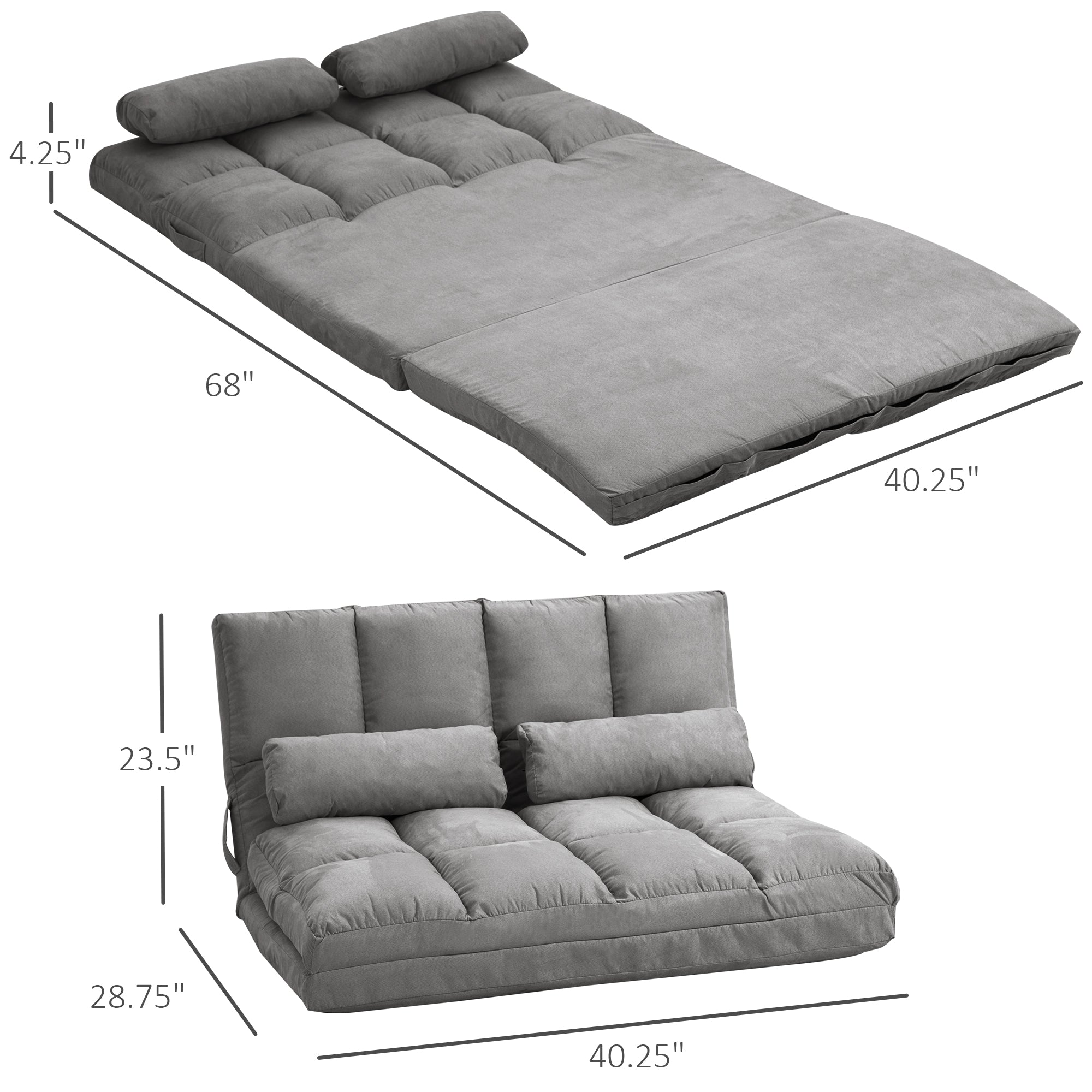Convertible Recliner Floor Sofa with Adjustable Backrest and Headrest, Dark Gray