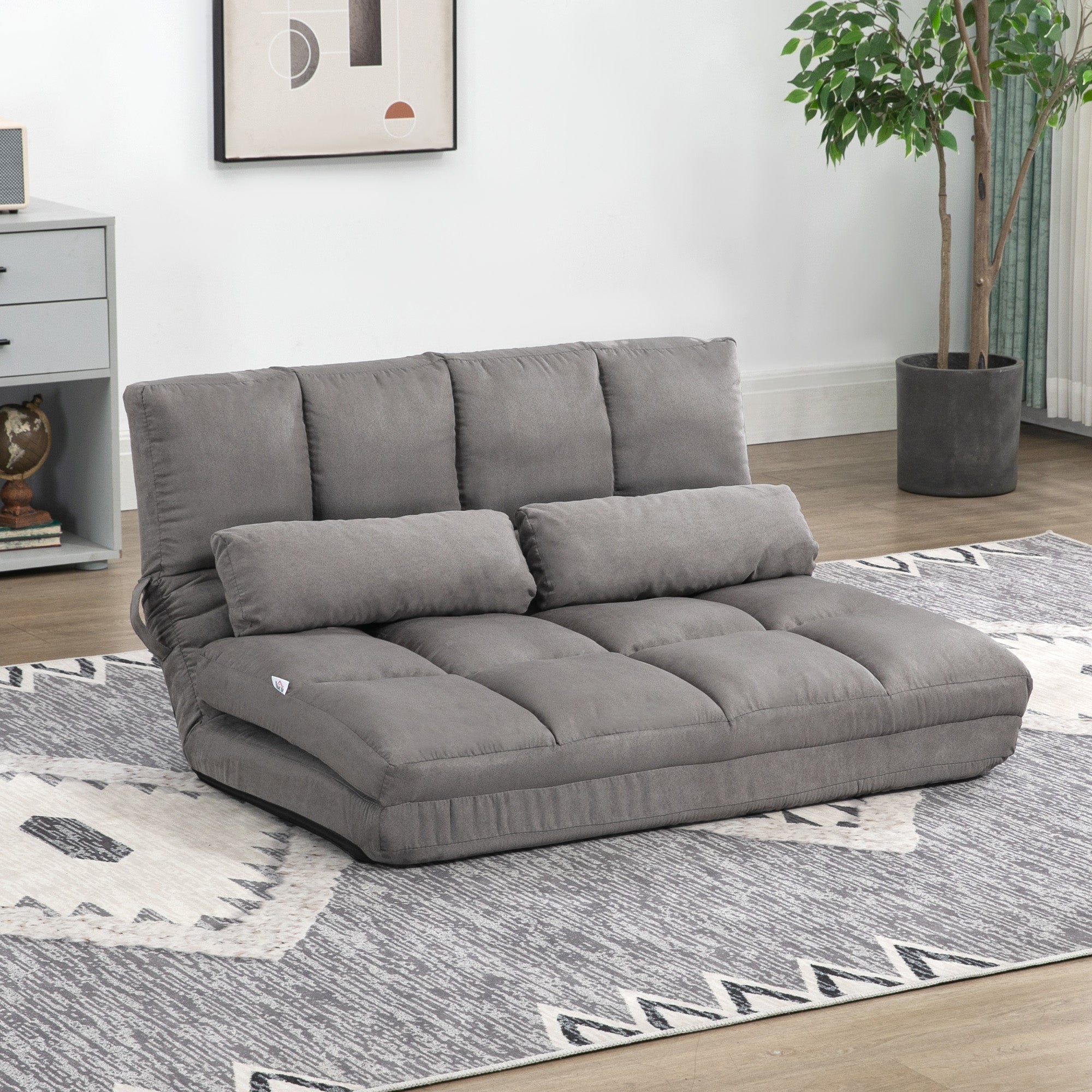 Convertible Recliner Floor Sofa with Adjustable Backrest and Headrest, Dark Gray