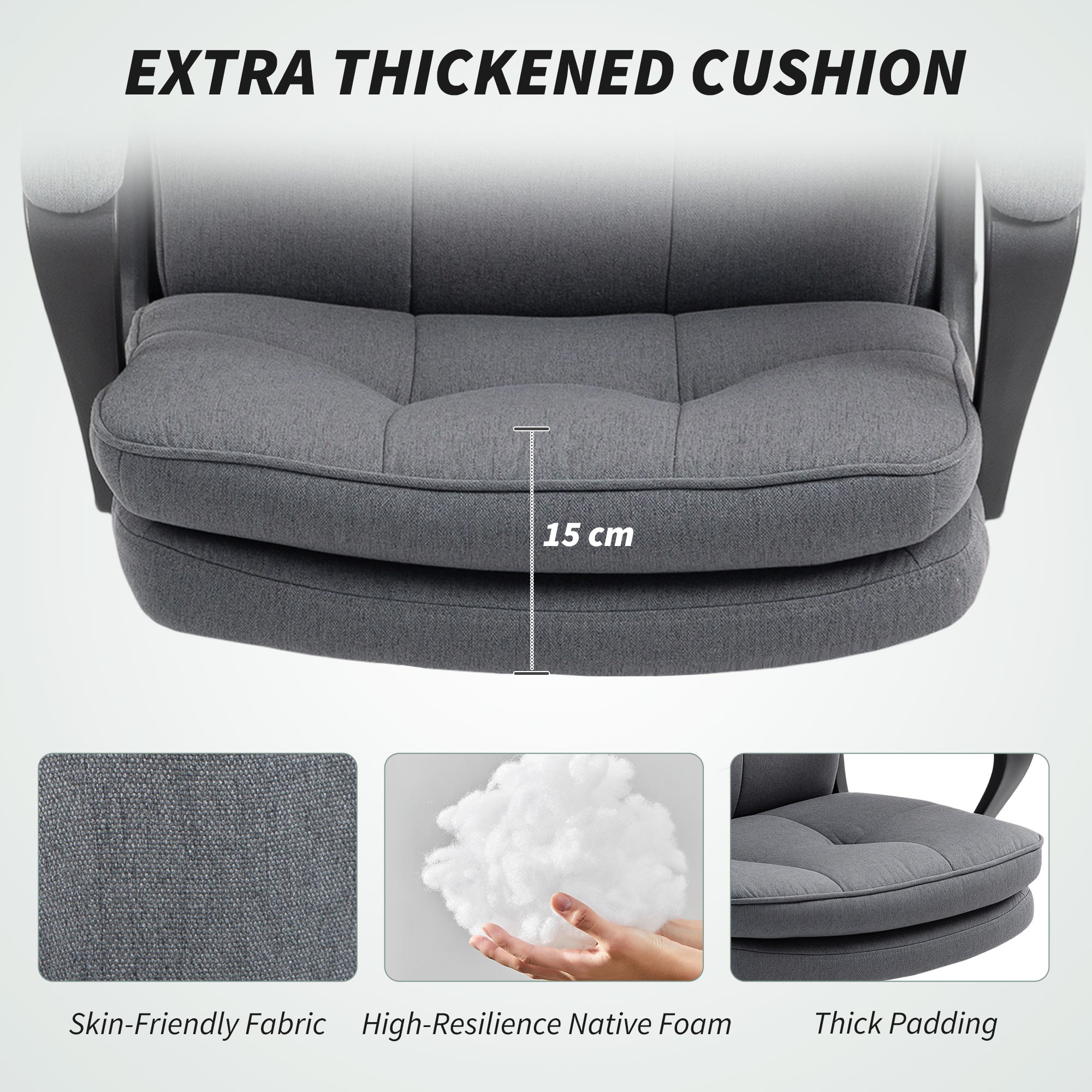 Executive Office Chair, Fabric Computer Desk Chair with Dual-Layer Padding, High Back, Silent Swivel Wheels, Armrest, Height Adjustable, Tilt Function for Home, Charcoal Grey