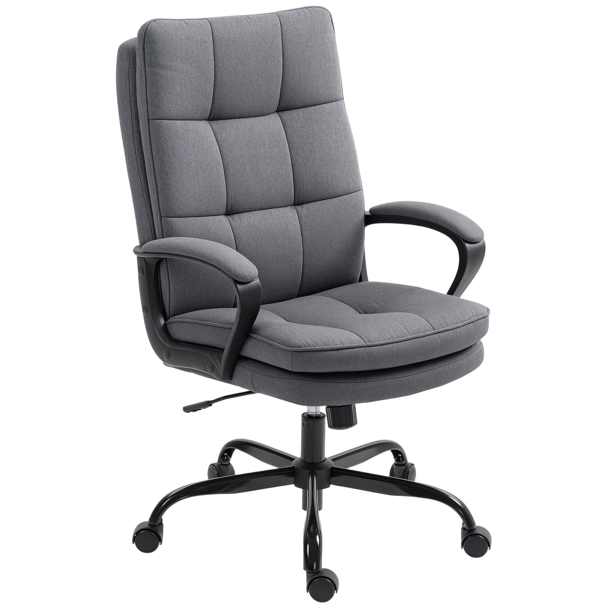 Executive Office Chair, Fabric Computer Desk Chair with Dual-Layer Padding, High Back, Silent Swivel Wheels, Armrest, Height Adjustable, Tilt Function for Home, Charcoal Grey