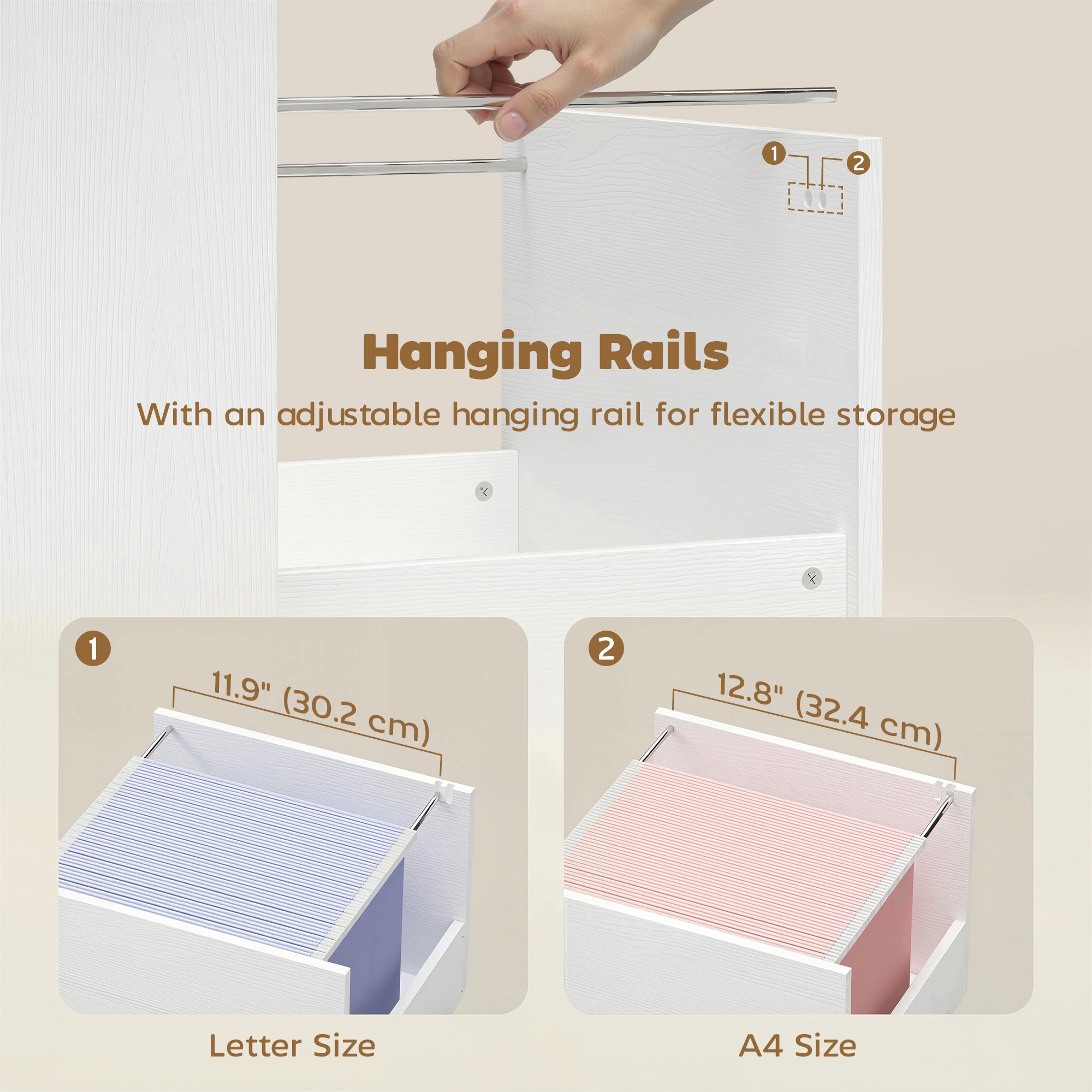 Computer Desk with 3 Drawers, 47" Home Office Desk with Adjustable Hanging Rails for Letter A4 Files, 1.2" Thick Top, Writing Table for Home Office, Study, Bedroom, White
