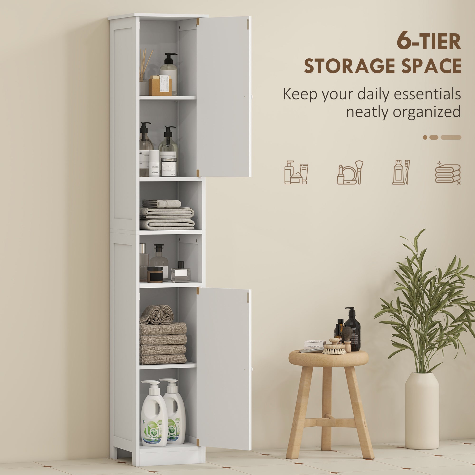 Narrow Tall Bathroom Storage Cabinet, 70" Slim Freestanding Bathroom Cabinet with Adjustable Shelves, Open Shelves and Barn Doors for Small Spaces, White