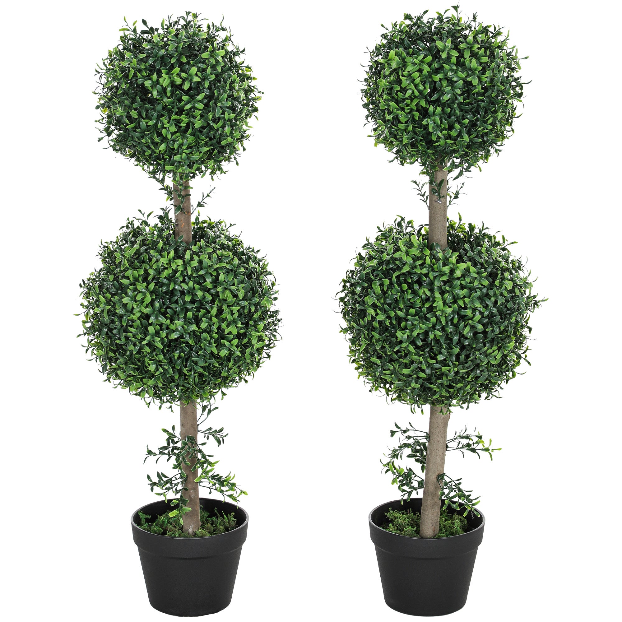 2 Pack Decorative Artificial Plants, Topiary Ball-shaped Boxwood Trees in Pot, Fake Plants for Home Indoor outdoor Decor, 36.1 Inch, Green