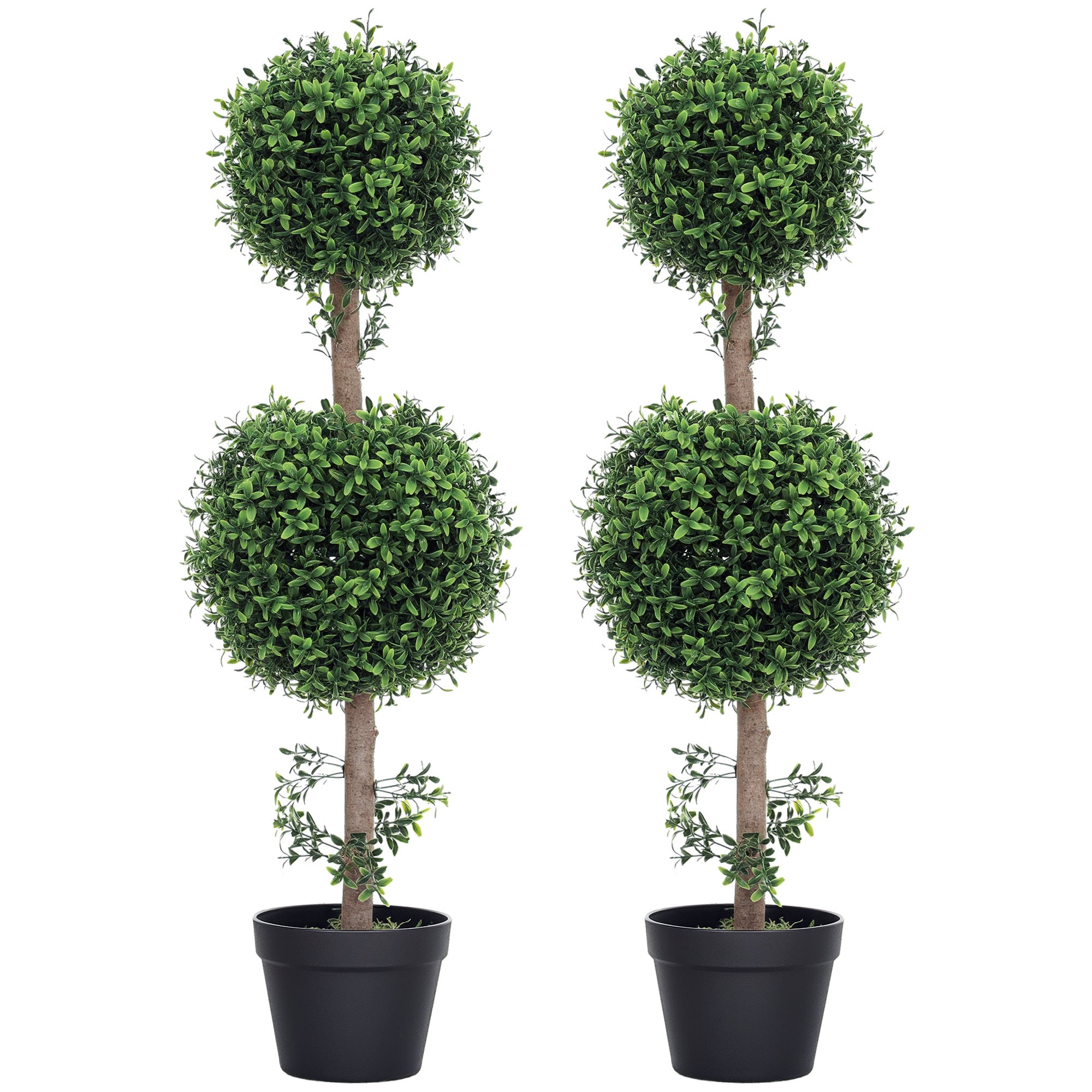 2 Pack Decorative Artificial Plants, Topiary Ball-shaped Boxwood Trees in Pot, Fake Plants for Home Indoor outdoor Decor, 36.1 Inch, Green