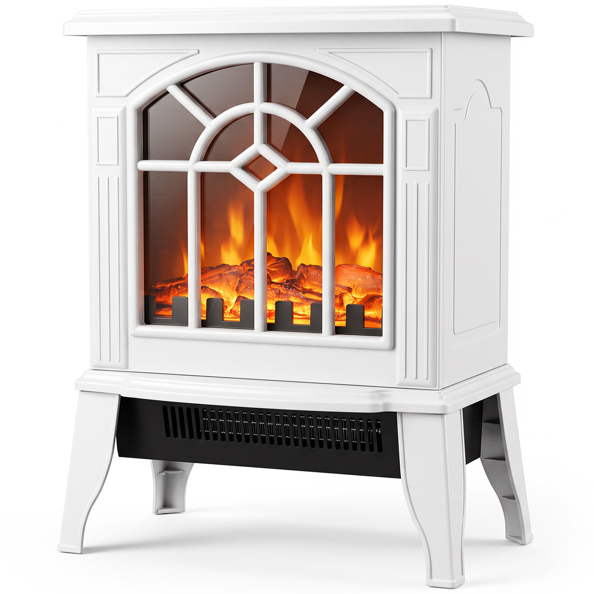 Freestanding Electric Fireplace, Electric Log Burner with LED Flame Effect, Overheating Safety System, 1000W/2000W, White