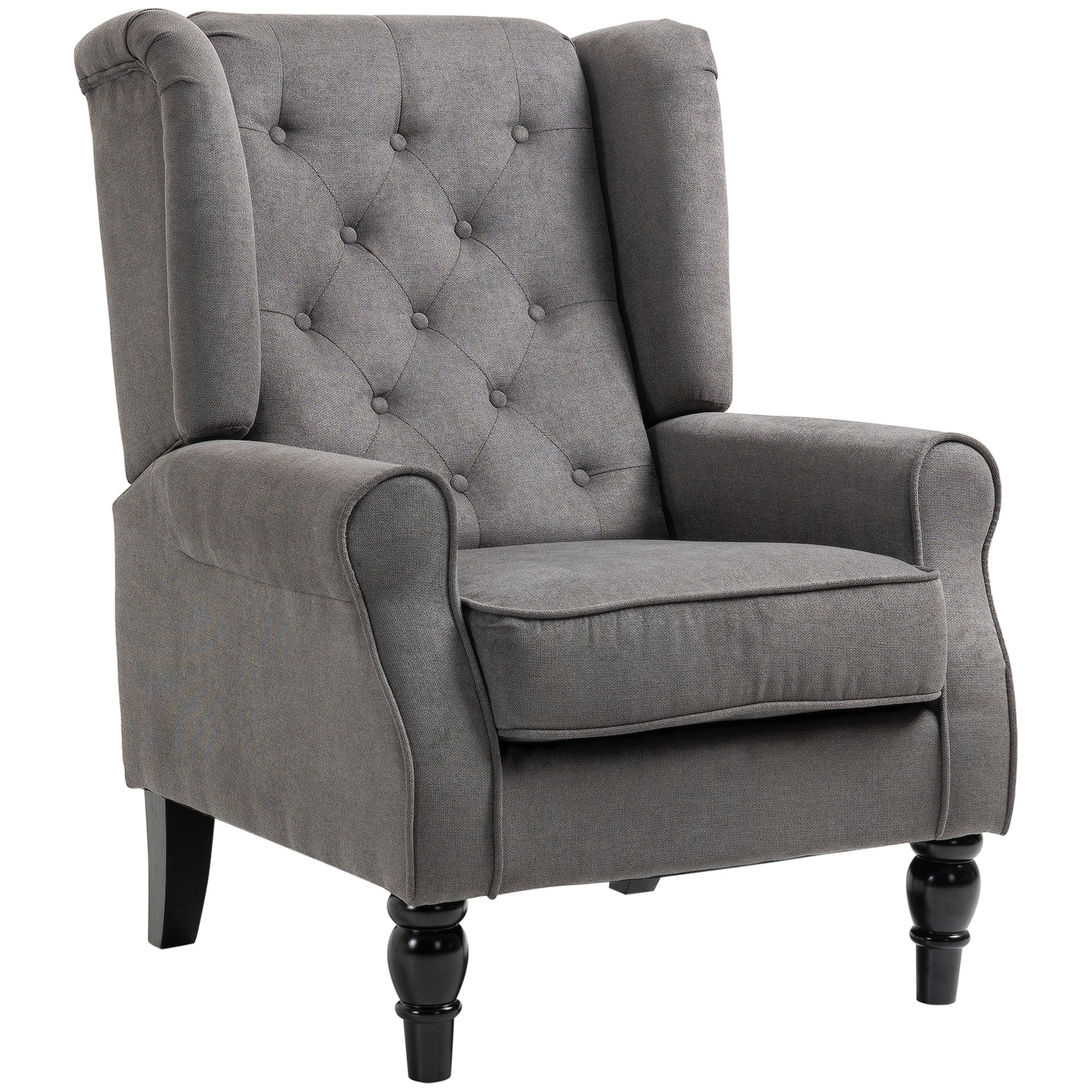 HOMCOM Retro Accent Chair, Wingback Armchair with Wood Frame Button Tufted Design for Living Room Bedroom, Dark Grey