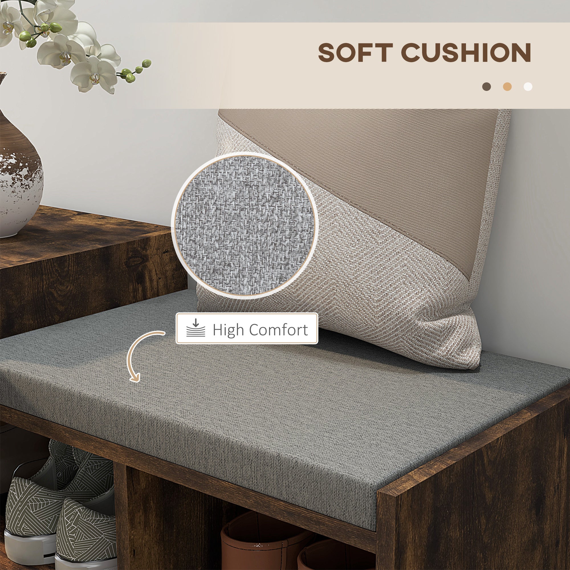 HOMCOM Shoe Storage Bench, Shoe Rack Bench with Seating Cushion, Drawer, 3 Open Compartments and Table Top for Entryway, Hallway, Rustic Brown