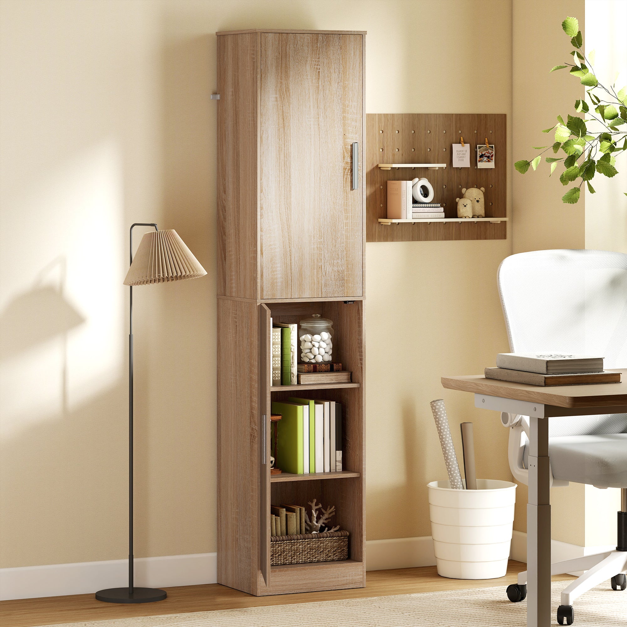 71" Tall Bathroom Cabinet, Slim 6-Tier Bathroom Floor Cabinet with 2 Doors, 4 Adjustable Shelves, Standing Storage Unit for Small Spaces, Living Room, Kitchen, Natural Wood