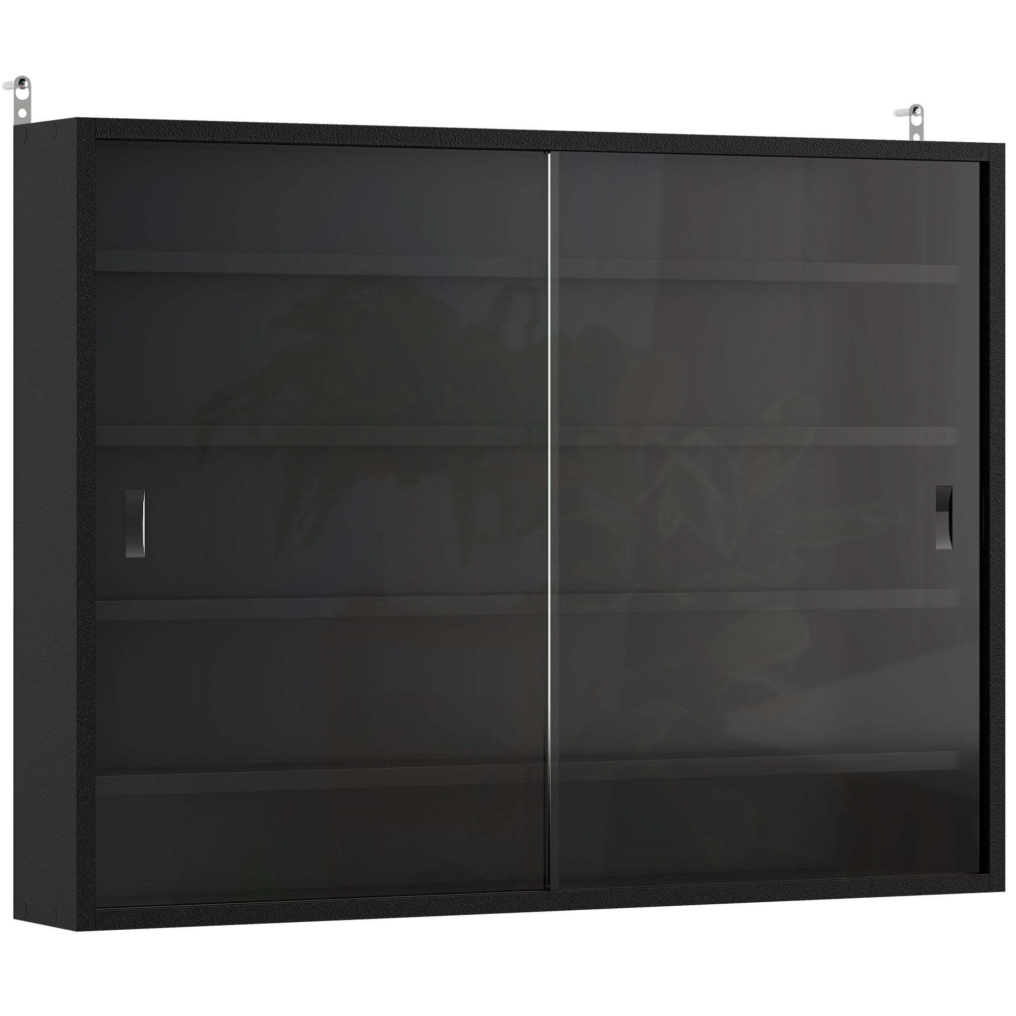 5-Tier Display Cabinet, Glass Door Cabinet with Adjustable Shelves, Wall-Mounted Display Case for Playroom, Bedroom, Jet Black