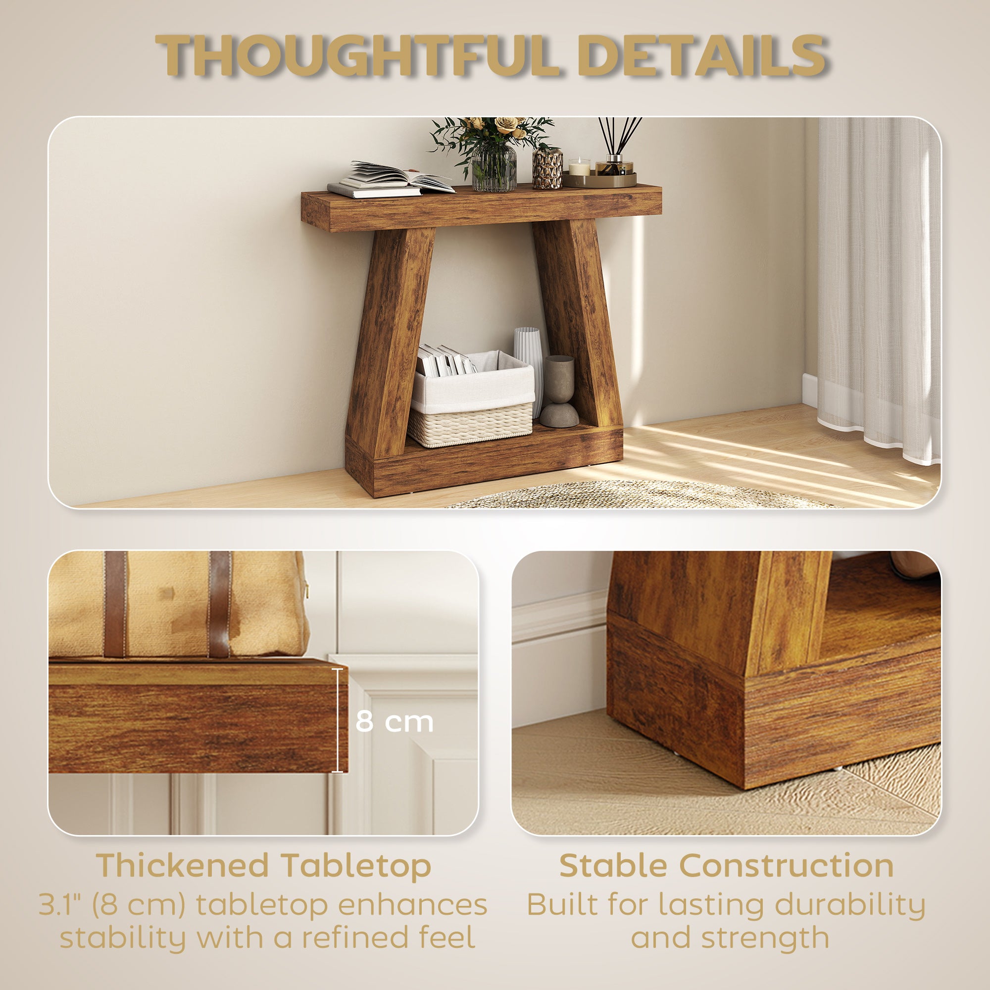 42" Farmhouse Console Table, 2-Tier Entryway Table with Storage and Thickened Tabletop for Hallway, Living Room, Entrance, Behind Couch, Dark Brown