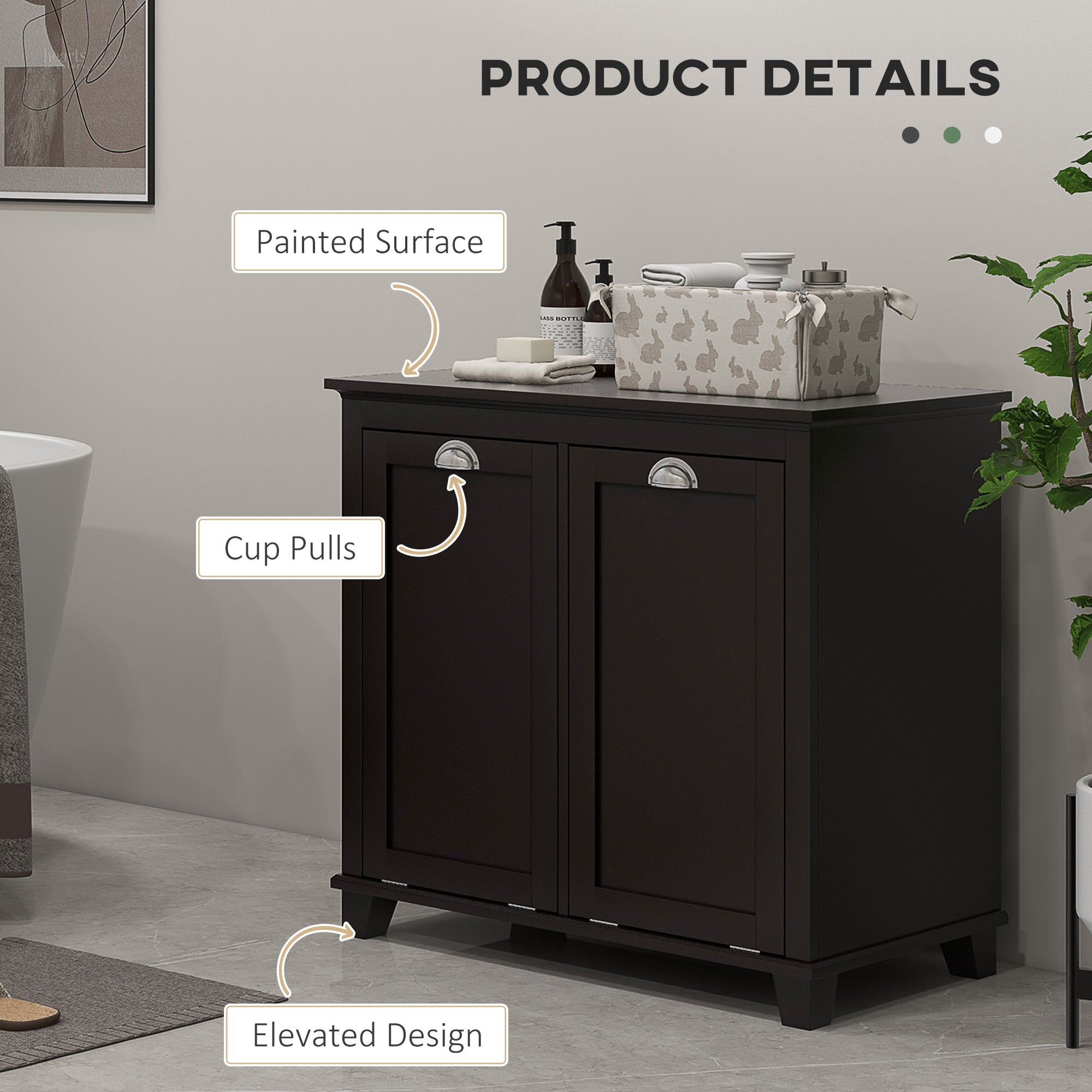 HOMCOM Tilt-Out Laundry Storage Cabinet, Bathroom Storage Organizer with Two-Compartment Tilt Out Hamper, Black