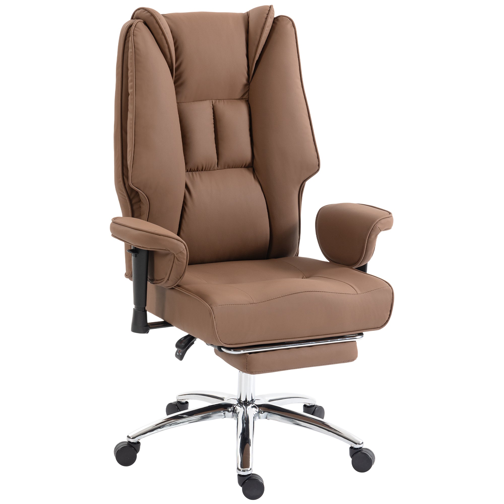 Ergonomic Executive Office Chair with Foot Rest, Reclining Swivel Computer Desk Chair with Adjustable Armrests, Spring Seat, High Back, Thick Cushion, Pet Friendly Faux Leather, Brown