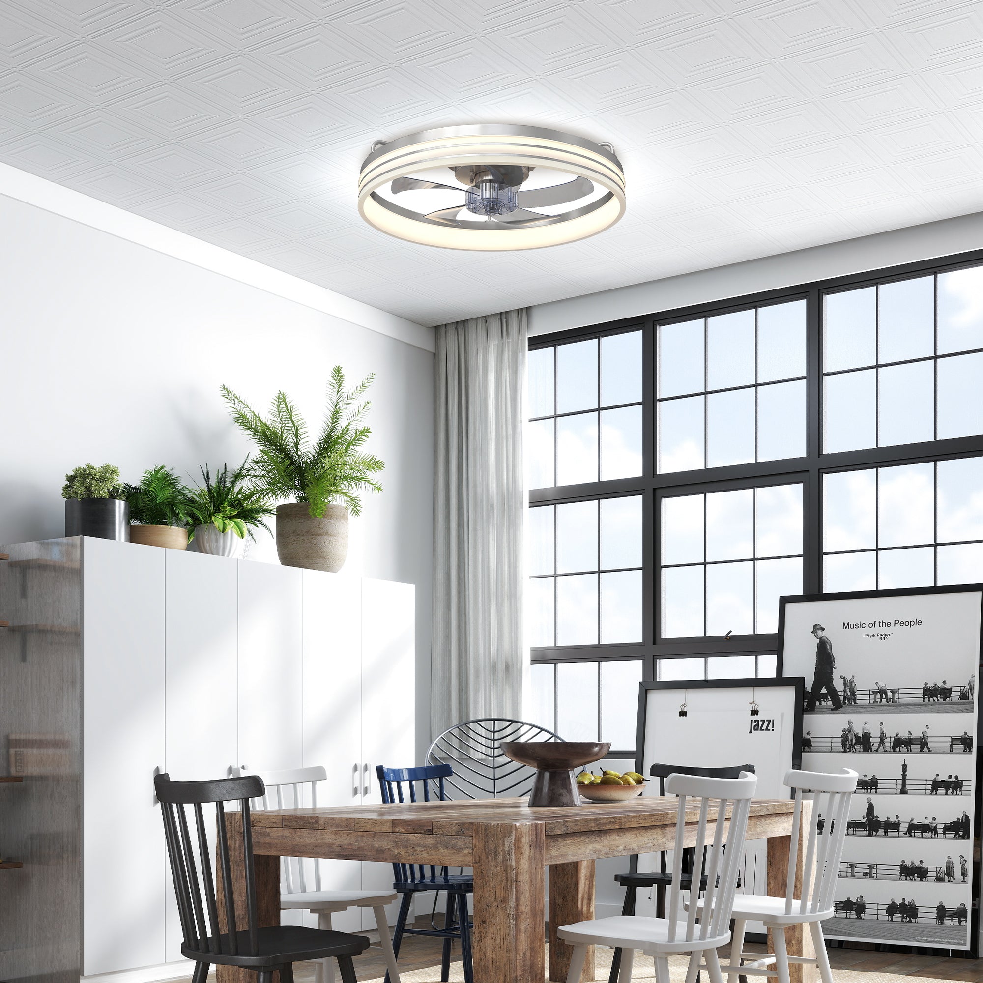 Ceiling Fans with Lights and Remote & App Control, 50 cm Modern LED Ceiling Fan Light with 3 Colour Temperatures, 6 Speed, Timer, Dimmable, Quiet Reversible DC Motor, for Bedroom, Silver Tone