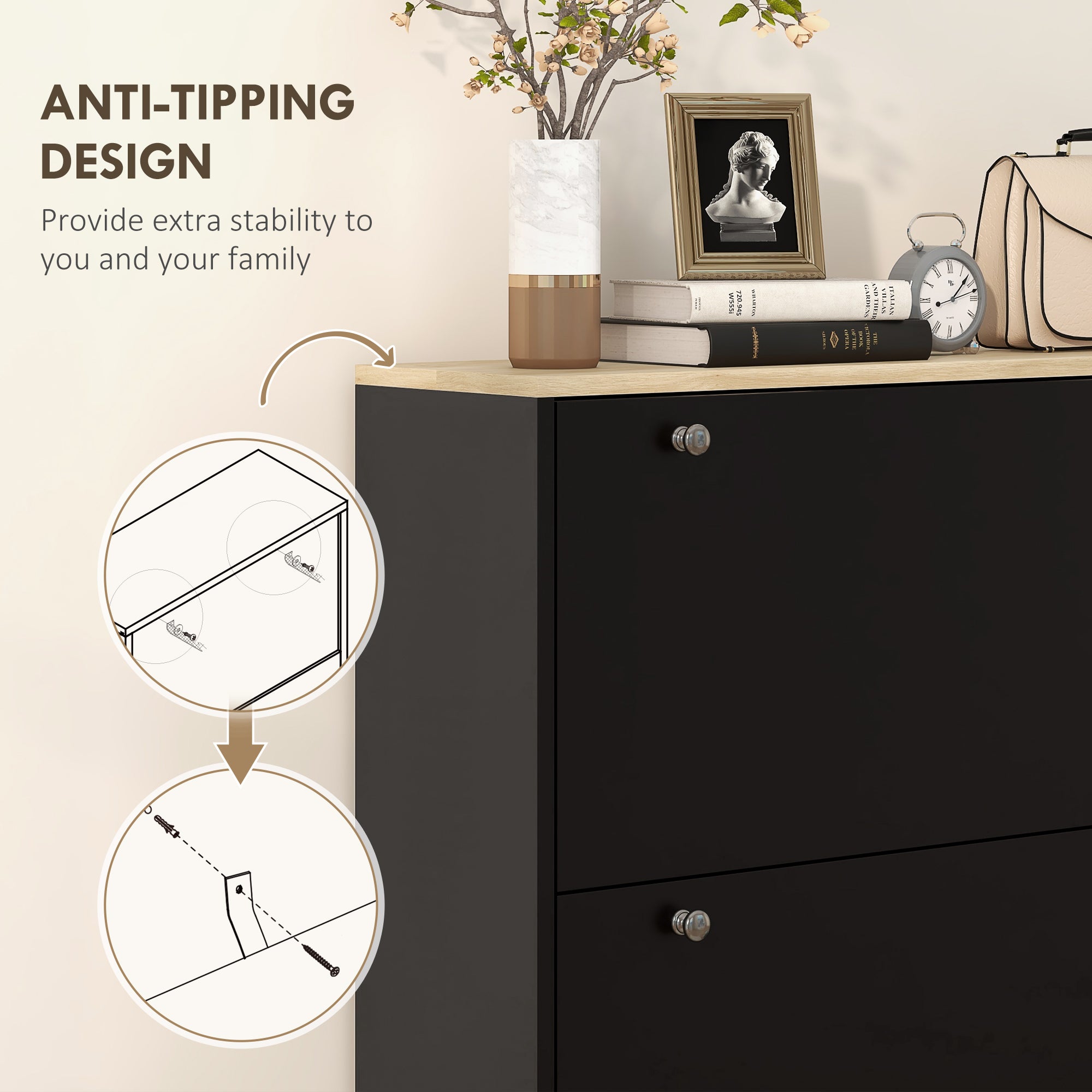 HOMCOM Shoe Cabinet, Narrow Shoe Storage Cabinet with 3 Flip Drawers and Adjustable Shelves for 24 Pairs of Shoes for Entryway, Hallway, Black