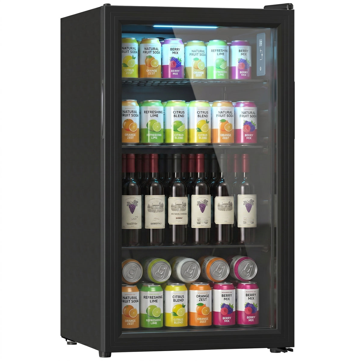 Beverage Refrigerator, 128 Can Mini Fridge with Glass Door for Soda Beer, 3.2 Cu.Ft Freestanding Drink Fridge with Auto-Defrost and LED Light for Home Office Bar, Black