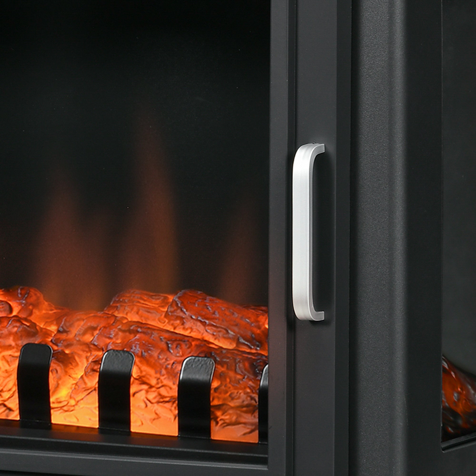 24" Electric Fireplace Heater with Realistic Log Flame & Adjustable Temp, 1500W, Black