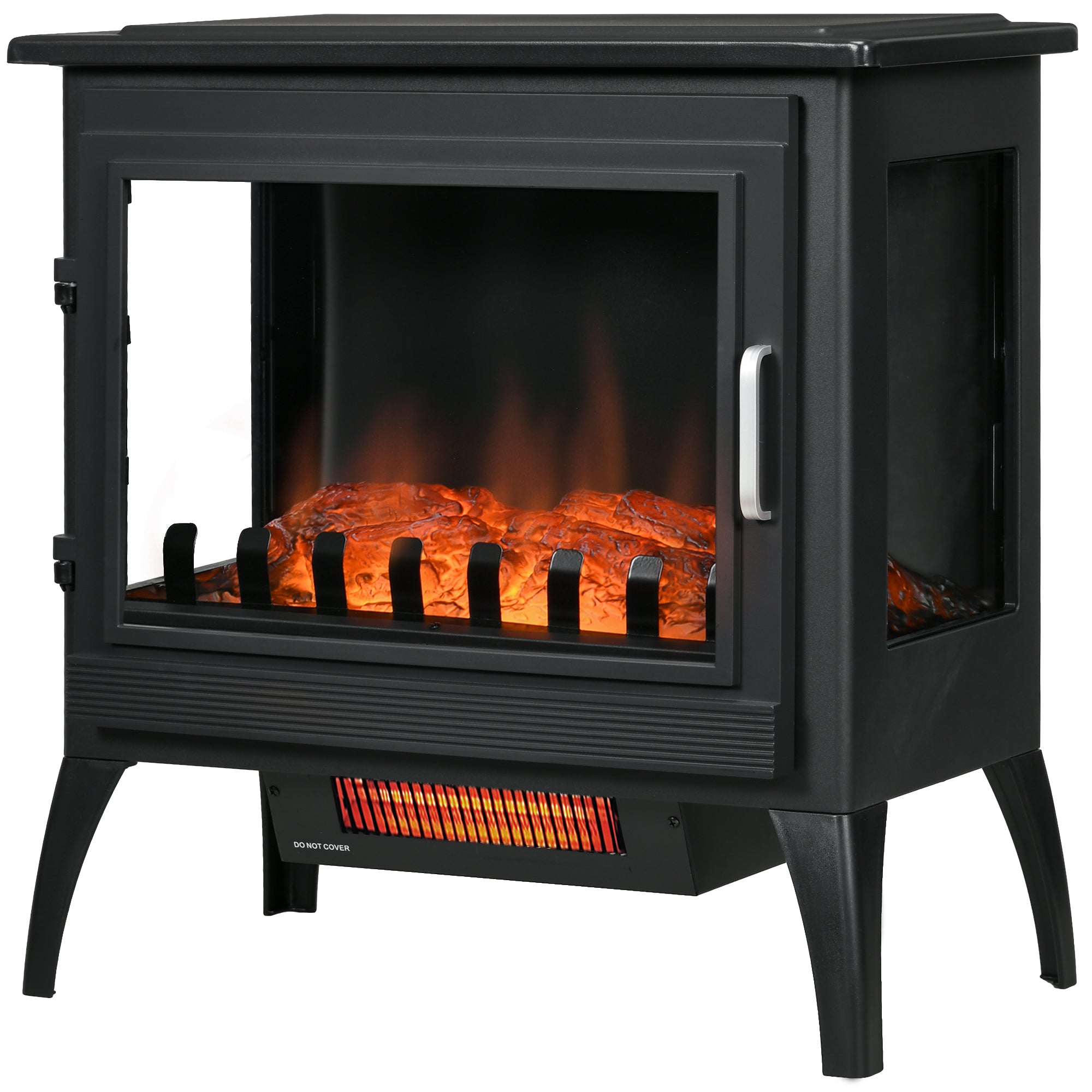24" Electric Fireplace Heater with Realistic Log Flame & Adjustable Temp, 1500W, Black