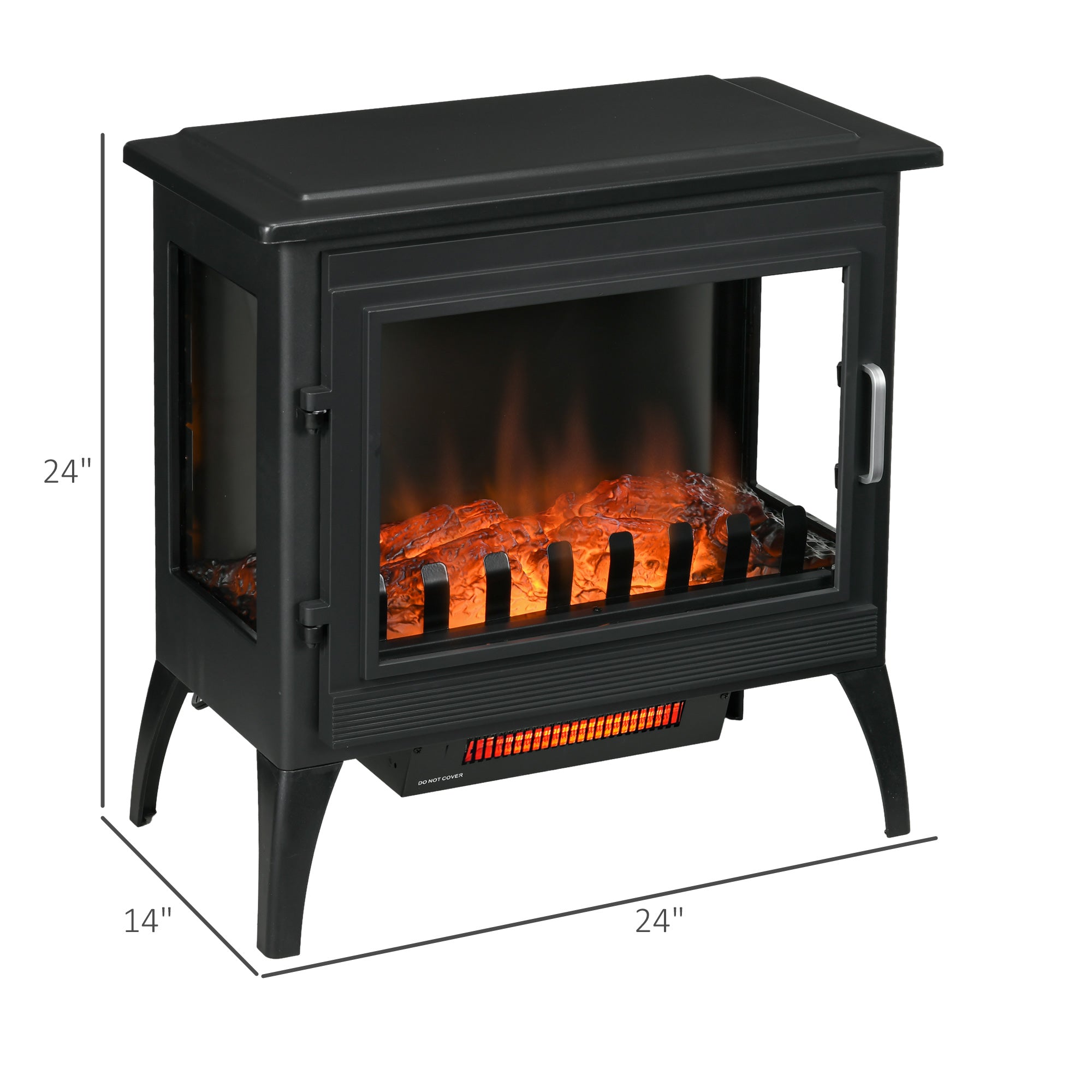 24" Electric Fireplace Heater with Realistic Log Flame & Adjustable Temp, 1500W, Black