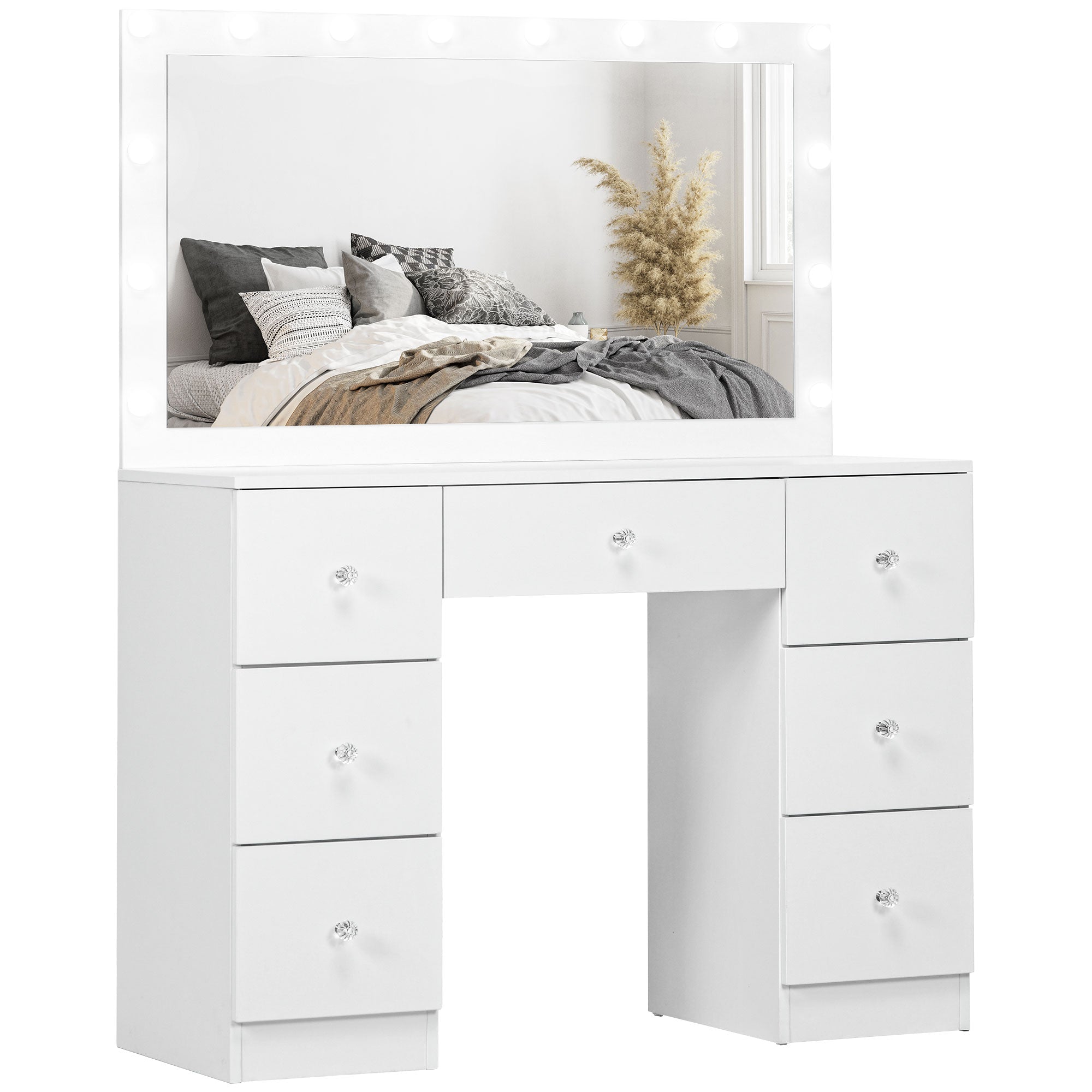 Vanity Table with Mirror, Makeup Vanity Desk with 7 Drawers & 10 LED L