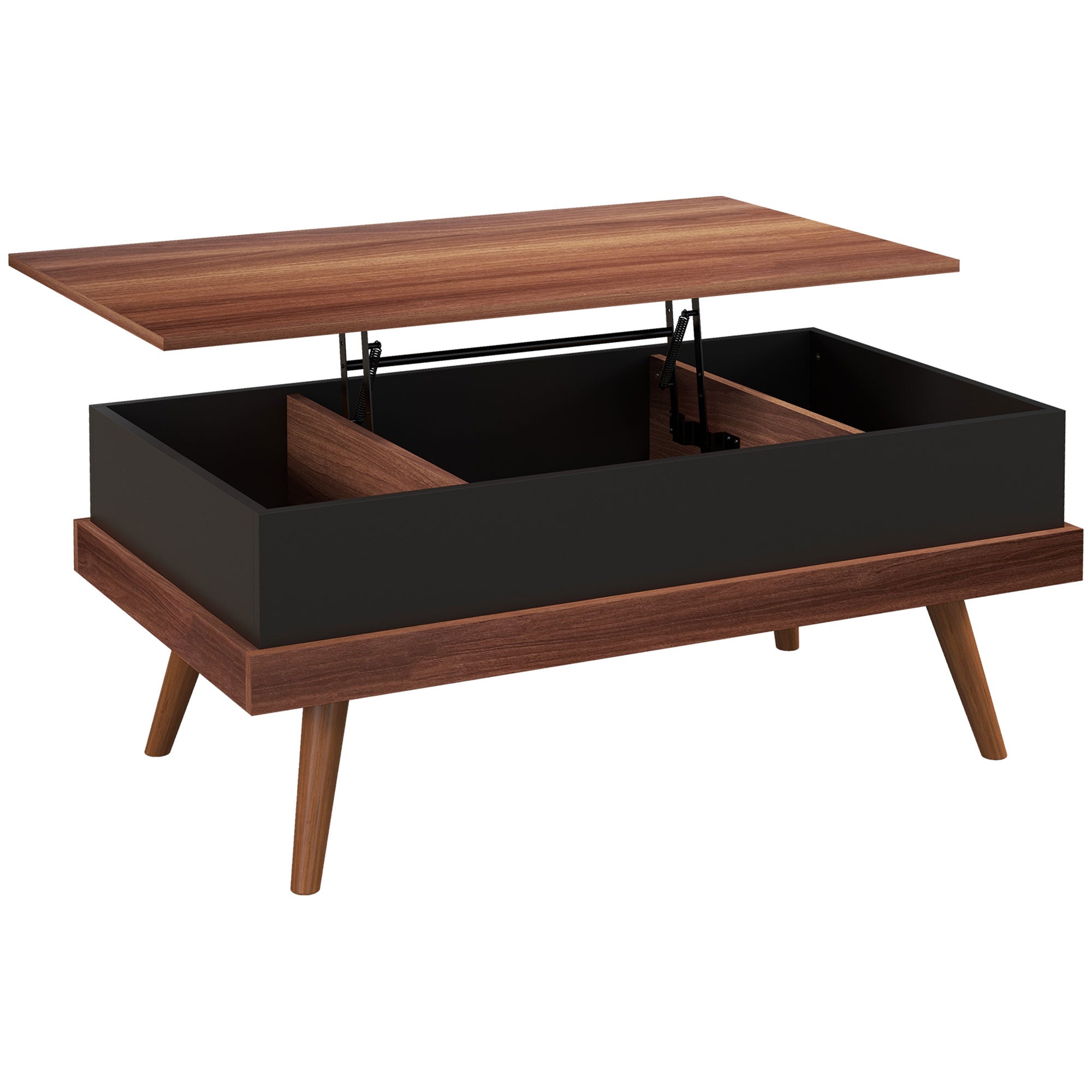 Lift Top Coffee Table with Hidden Compartments and Wood Legs Walnut