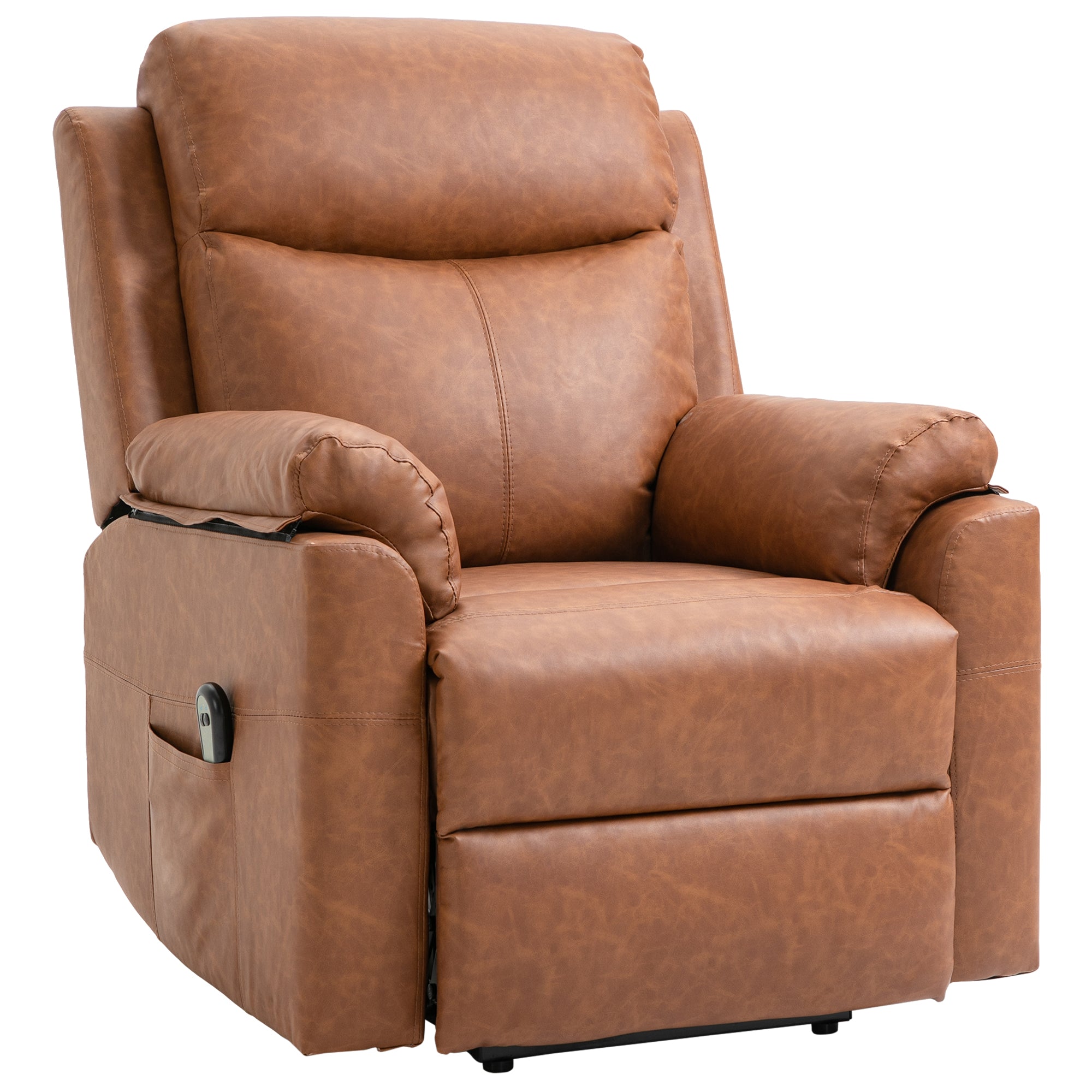 HOMCOM Power Lift Recliner Chair, Electric Lift Chair for Elderly, Overstuffed Faux Leather Riser and Reclining Armchair with Remote Control, Side Pockets, for Living Room, Brown