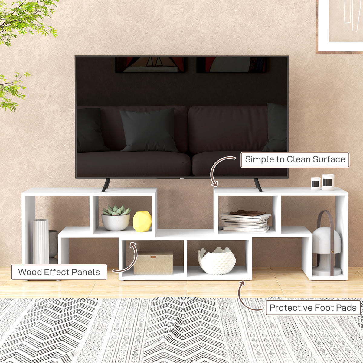 TV Stand for TVs up to 75", 3-Piece Modular TV Console, Industrial Entertainment Center with Open Storage Shelves for Living Room, White