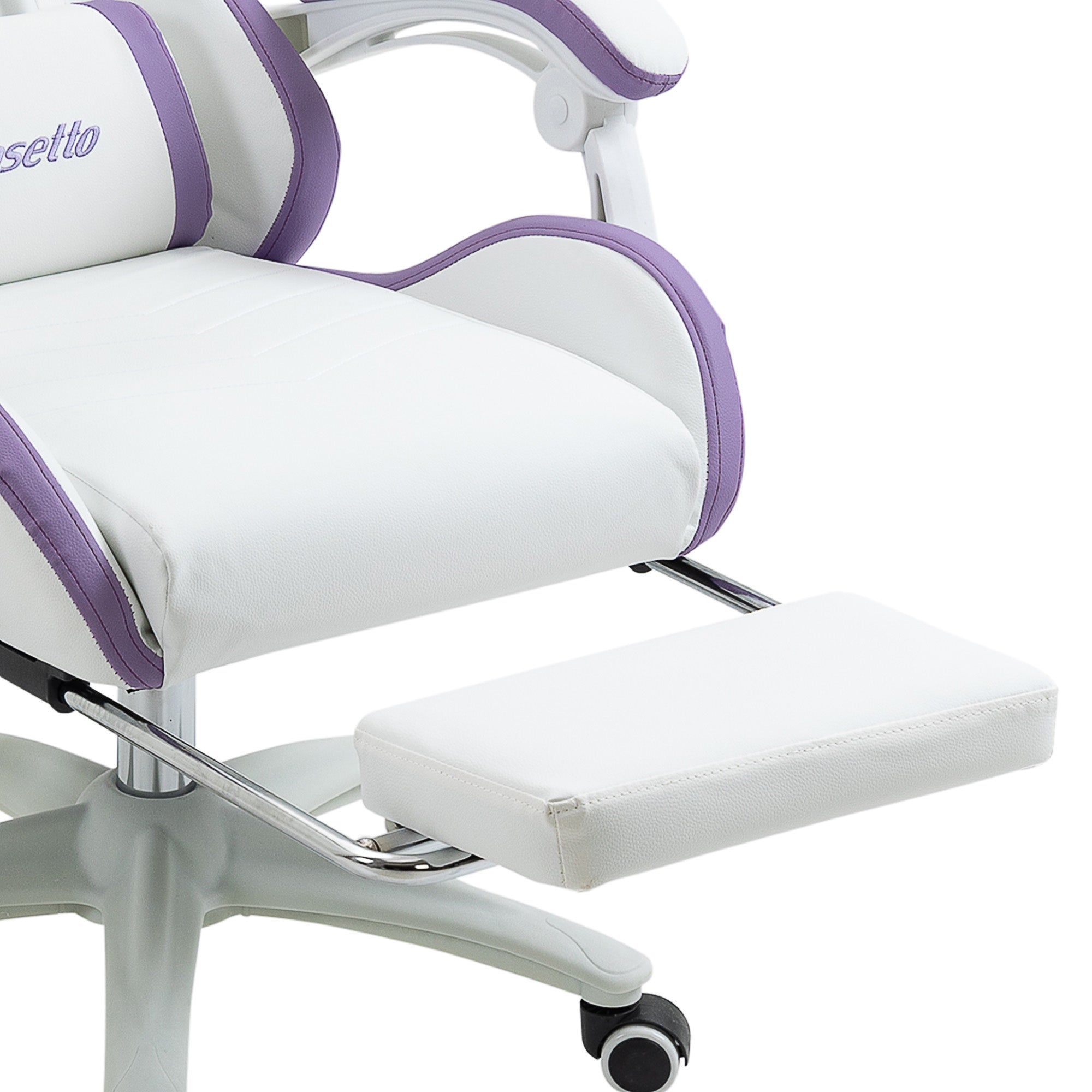 Vinsetto Computer Gaming Chair, PU Leather Desk Chair with Footrest, Swivel Task Chair with 135° Reclining Back and Lumbar Support, PC Chair for Adults, White and Purple