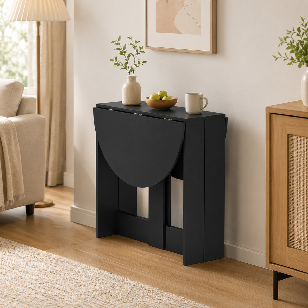 Drop-Leaf Table, Folding Dining Table with Foldable Leaves for Small Spaces, Kitchen, Dining Room, Black
