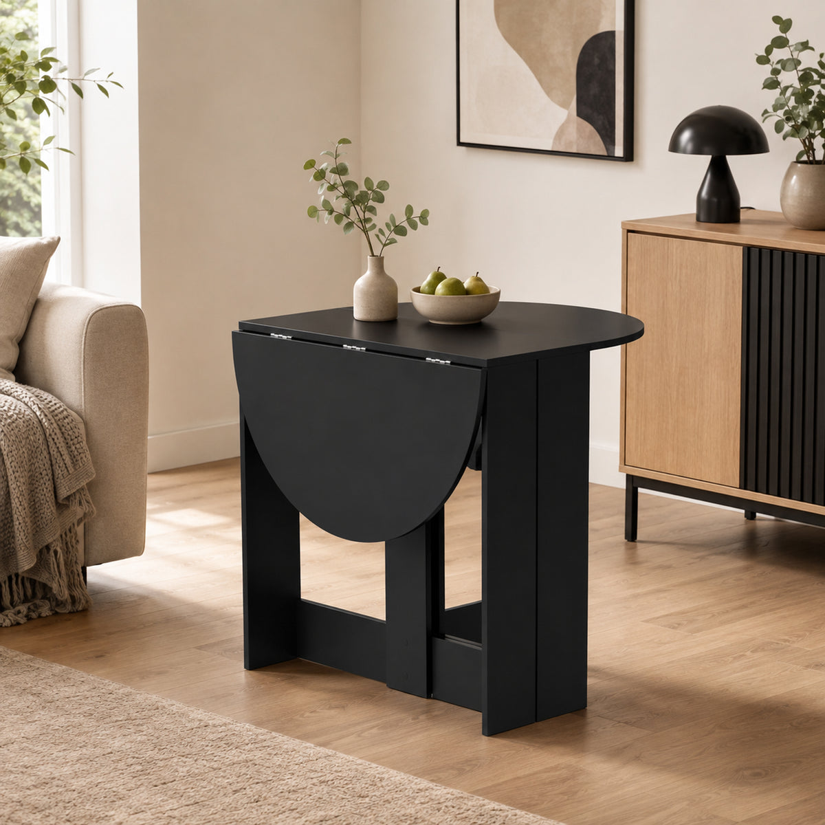 Drop-Leaf Table, Folding Dining Table with Foldable Leaves for Small Spaces, Kitchen, Dining Room, Black