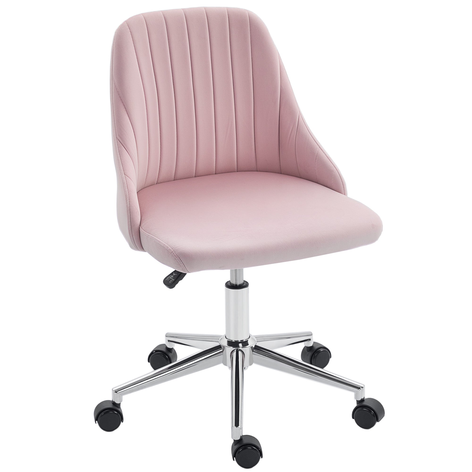 Vanity Chair for Makeup, Velvet Comfy Office Chair with Adjustable Height, Swivel Wheels for Bedroom, Living Room, Pink