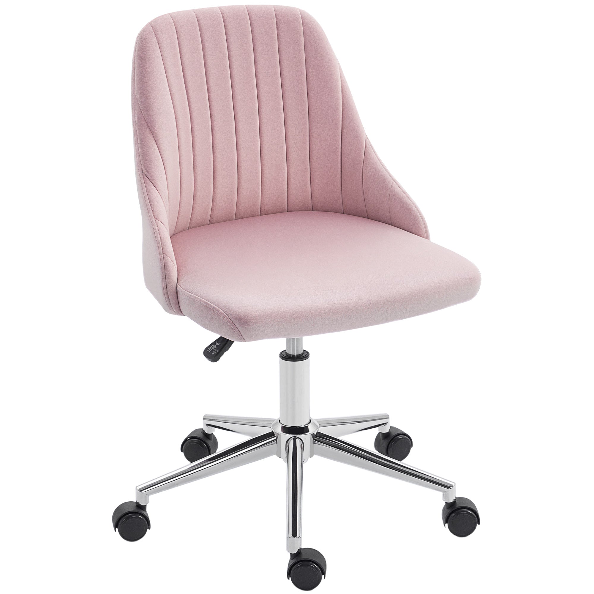 Vanity Chair for Makeup, Velvet Comfy Office Chair with Adjustable Height, Swivel Wheels for Bedroom, Living Room, Pink