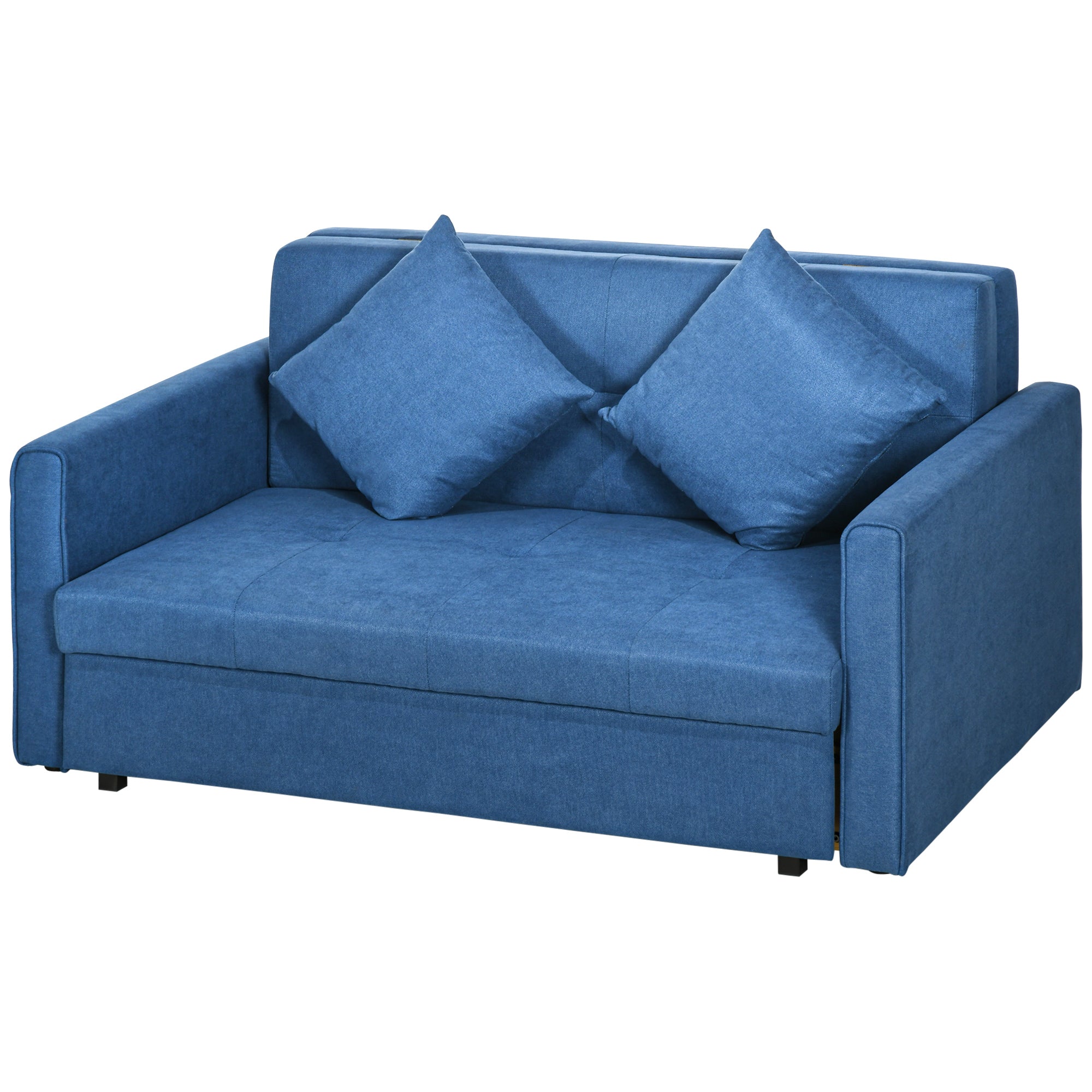 HOMCOM 2 Seater Sofa Bed, Convertible Bed Settee, Modern Fabric Loveseat Sofa Couch with 2 Cushions, Hidden Storage for Living Room, Guest Room, Deep Blue