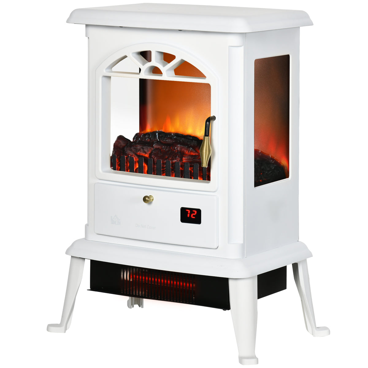 23" Electric Fireplace Heater with Flame Effect, Adjustable Temp, 1000W/1500W, White
