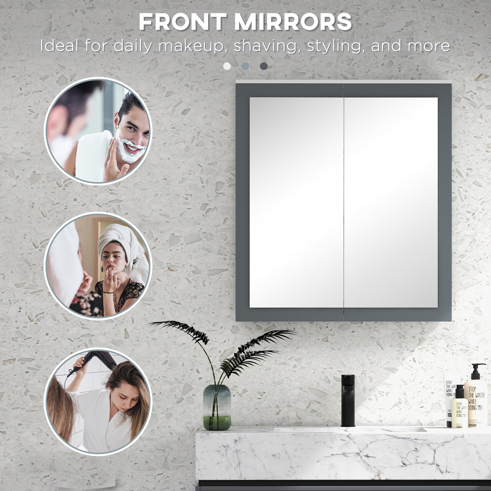 kleankin 27" x 30" Medicine Cabinet, Wall Mounted Bathroom Mirror Cabinet with Mirrored Doors, Adjustable Shelves and Soft Close Mechanism, White