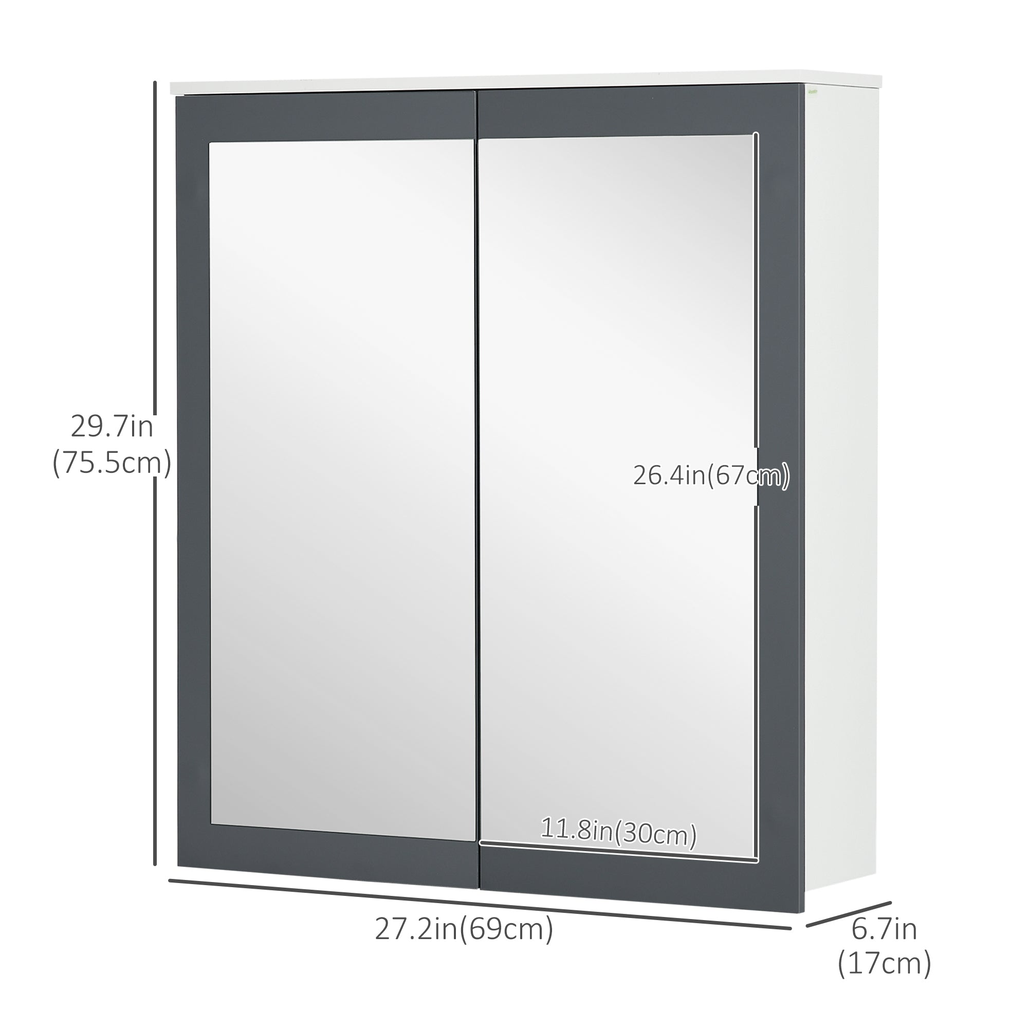 kleankin 27" x 30" Medicine Cabinet, Wall Mounted Bathroom Mirror Cabinet with Mirrored Doors, Adjustable Shelves and Soft Close Mechanism, White