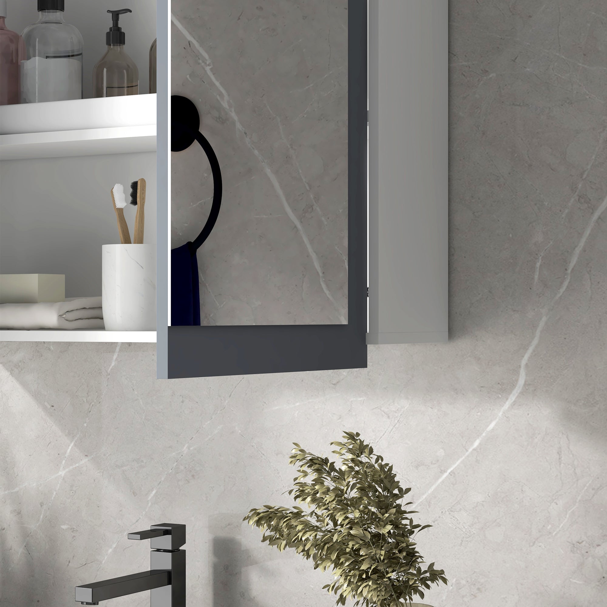 kleankin 27" x 30" Medicine Cabinet, Wall Mounted Bathroom Mirror Cabinet with Mirrored Doors, Adjustable Shelves and Soft Close Mechanism, White