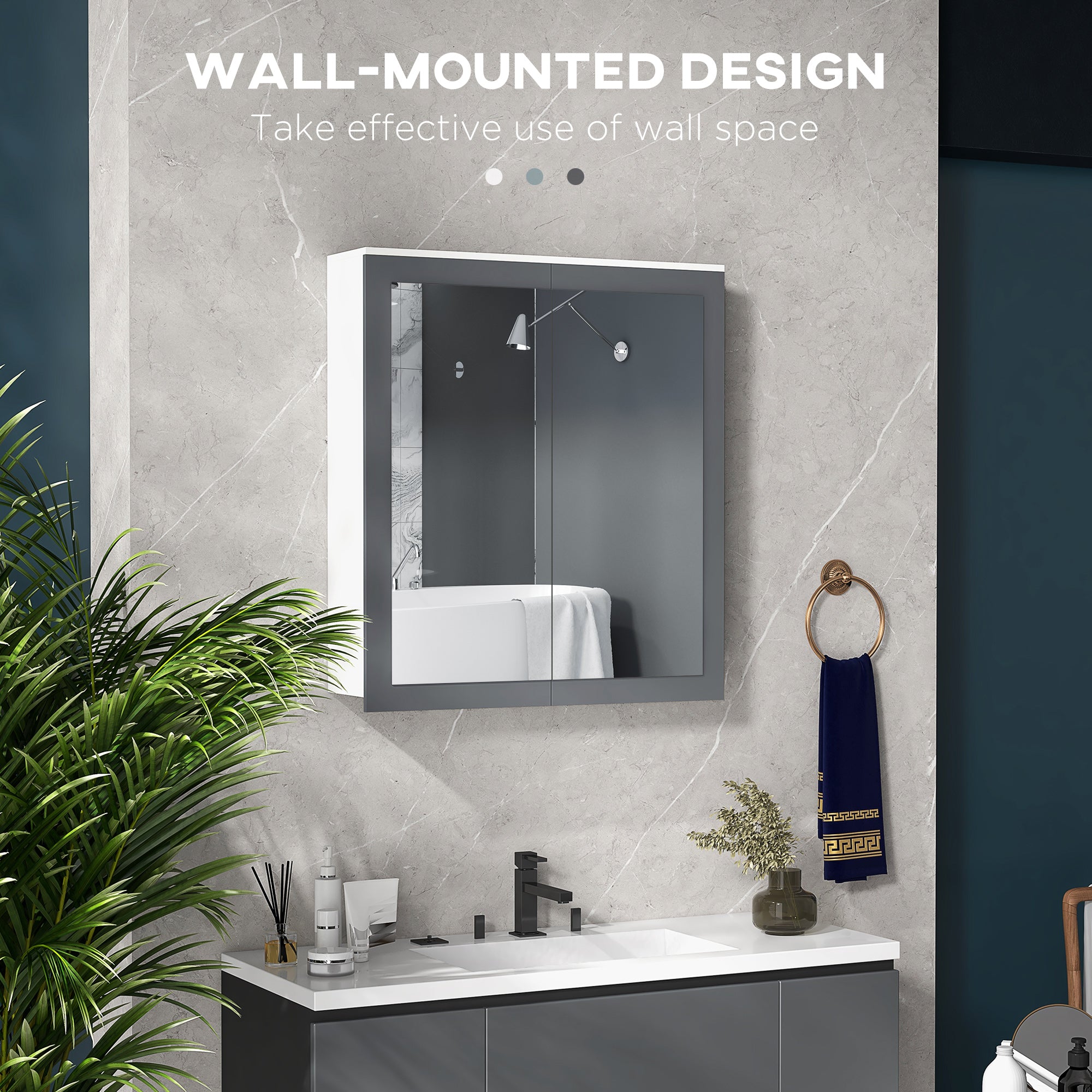 kleankin 27" x 30" Medicine Cabinet, Wall Mounted Bathroom Mirror Cabinet with Mirrored Doors, Adjustable Shelves and Soft Close Mechanism, White