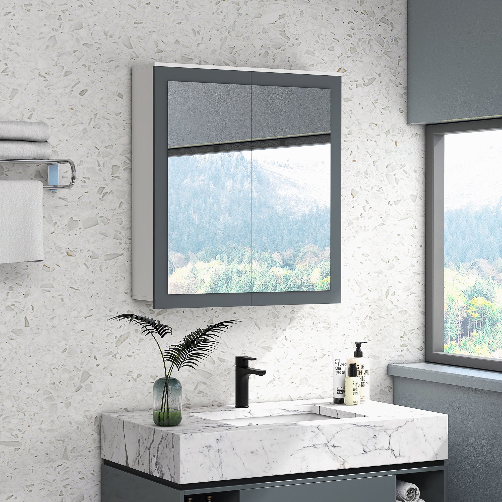 kleankin 27" x 30" Medicine Cabinet, Wall Mounted Bathroom Mirror Cabinet with Mirrored Doors, Adjustable Shelves and Soft Close Mechanism, White