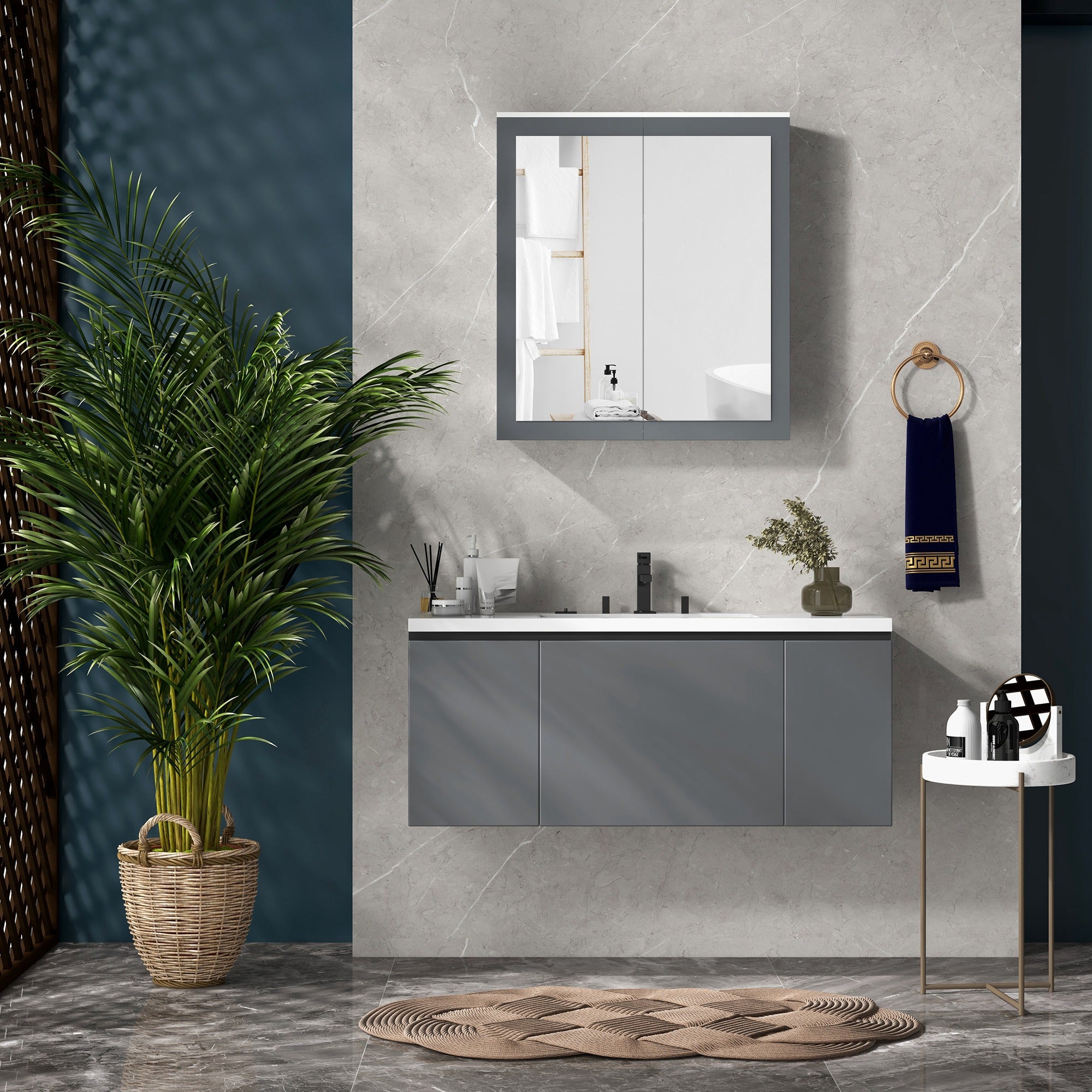 kleankin 27" x 30" Medicine Cabinet, Wall Mounted Bathroom Mirror Cabinet with Mirrored Doors, Adjustable Shelves and Soft Close Mechanism, White