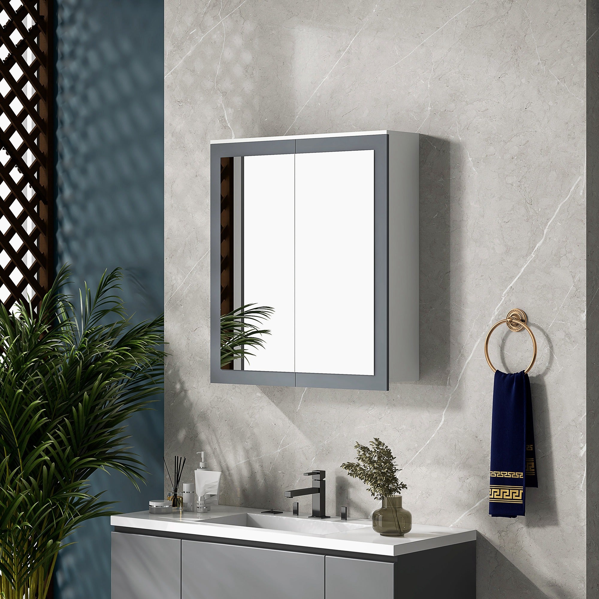 kleankin 27" x 30" Medicine Cabinet, Wall Mounted Bathroom Mirror Cabinet with Mirrored Doors, Adjustable Shelves and Soft Close Mechanism, White