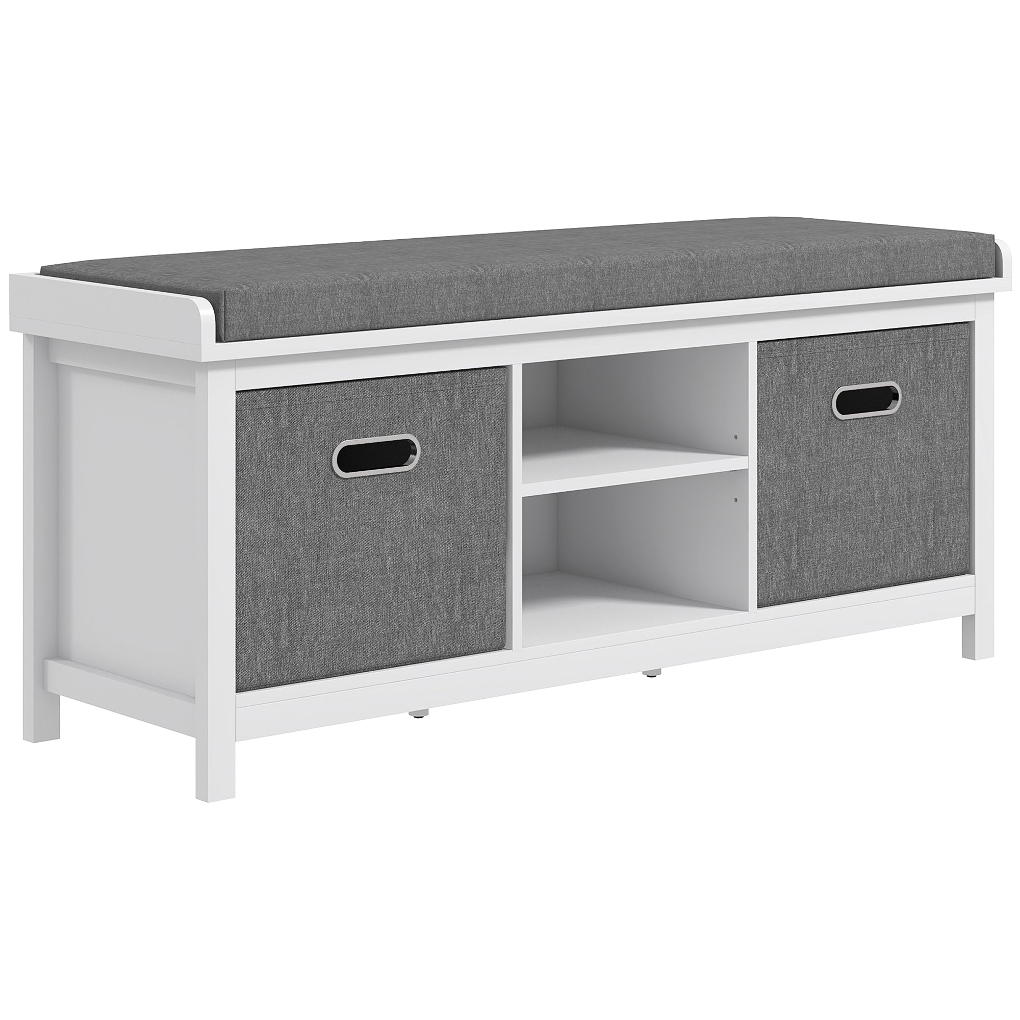 Shoe Storage Bench w/ Cushioned Seat, 2 Drawers and Adjustable Shelf, White