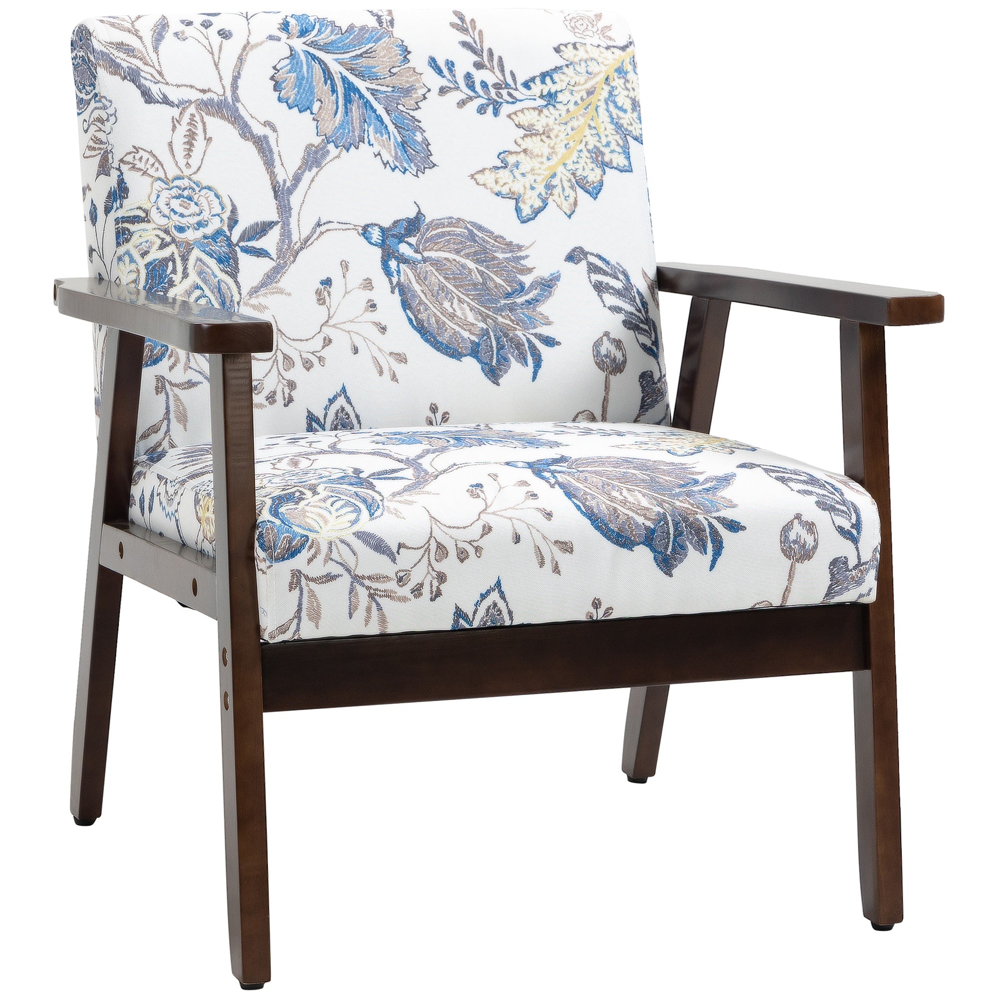 HOMCOM Modern Accent Chairs with Cushioned Seat, Upholstered Linen-Feel Armchair for Bedroom, Living Room Chair with Arms and Wood Legs, Multicolored